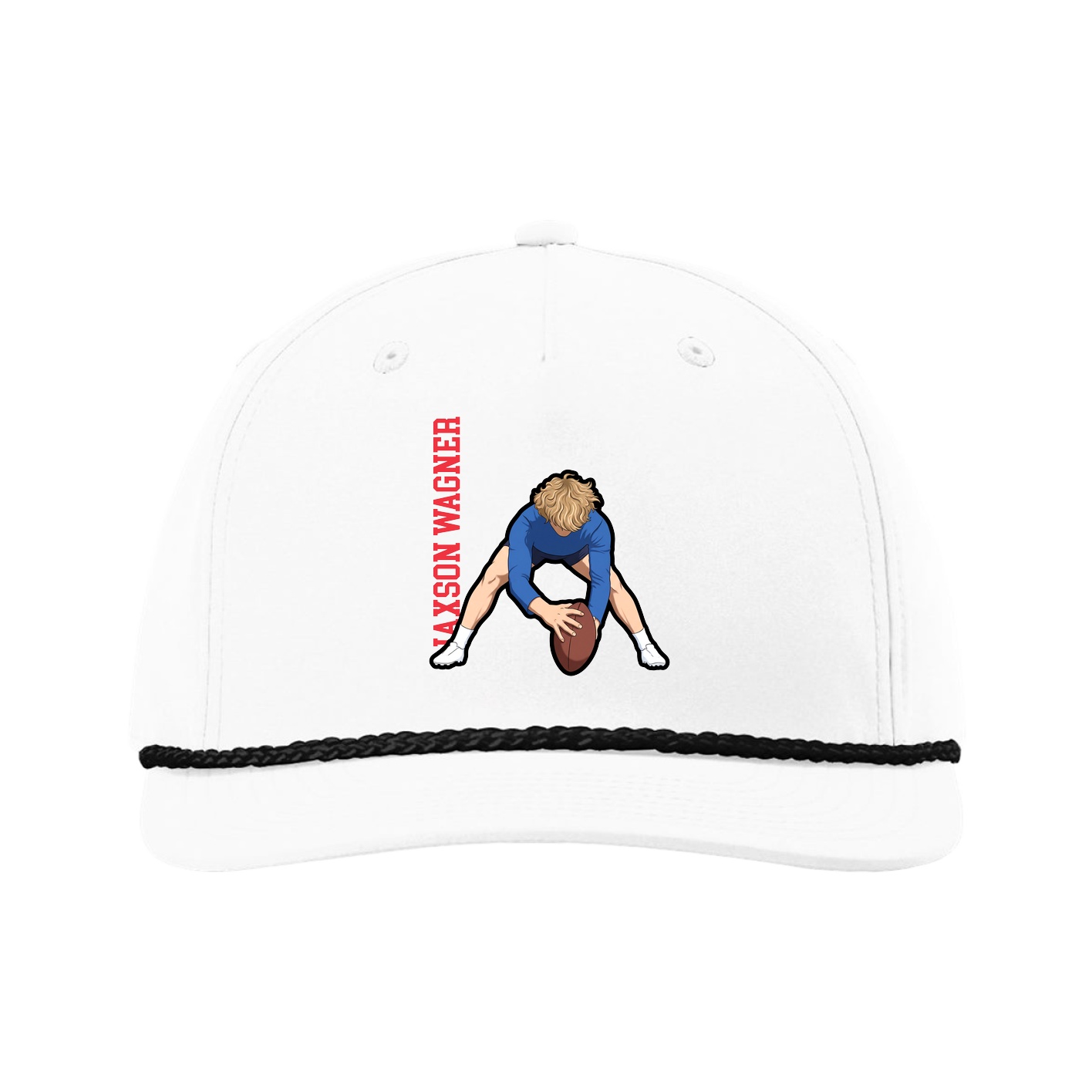 Five-Panel Classic Rope Cap — Name Vertical in White