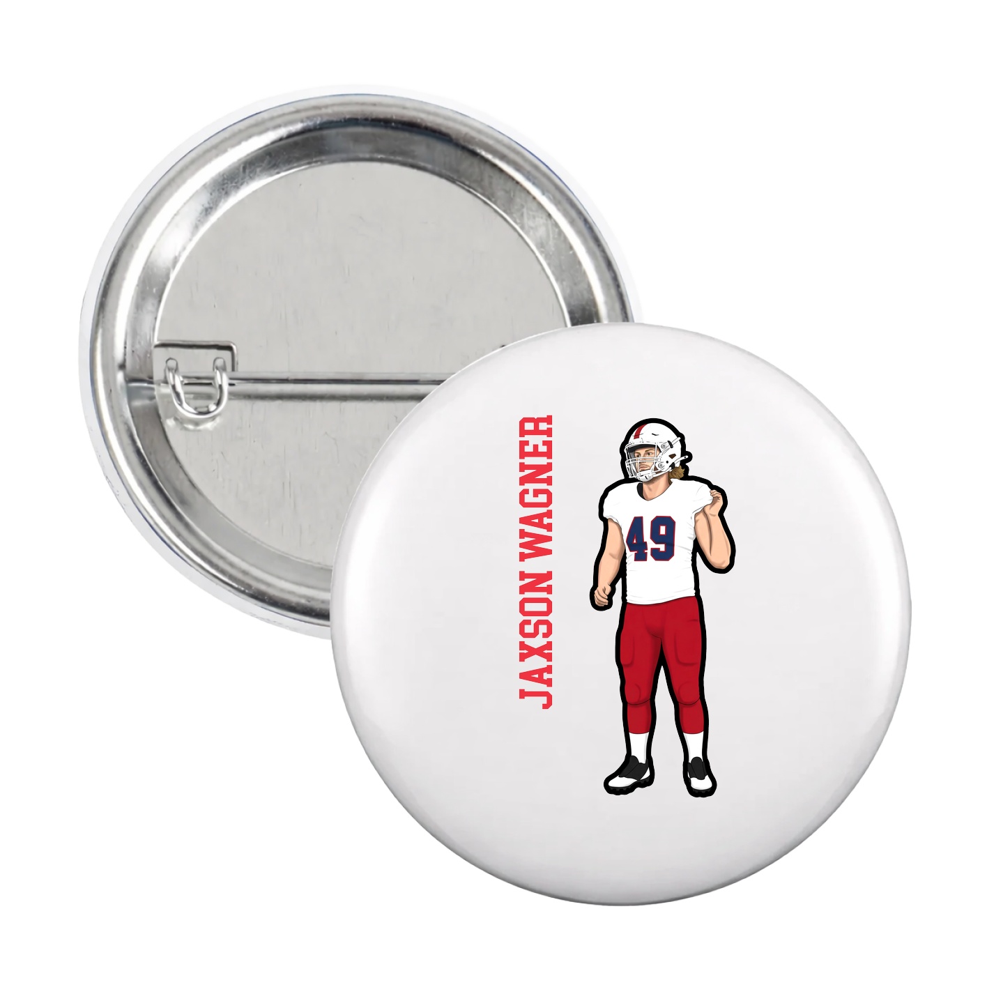 Game Day Button — Name Vertical in White