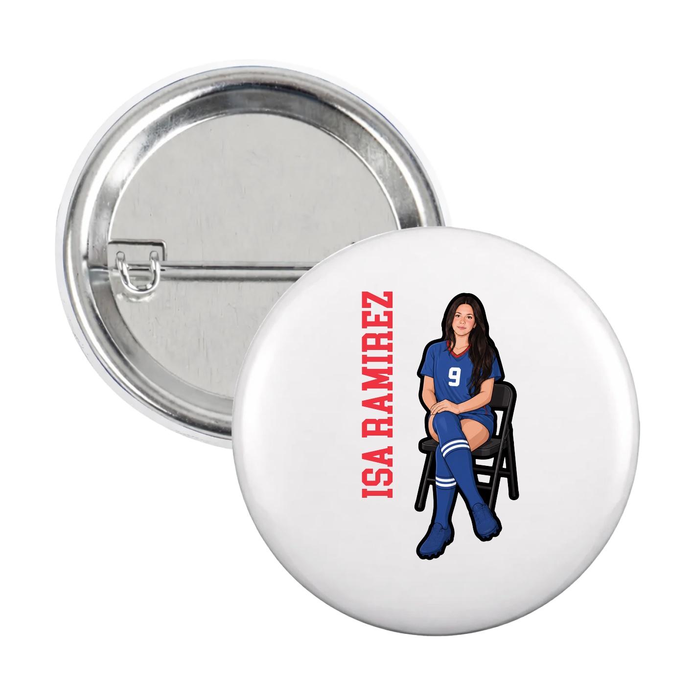 Game Day Button — Name Vertical in White