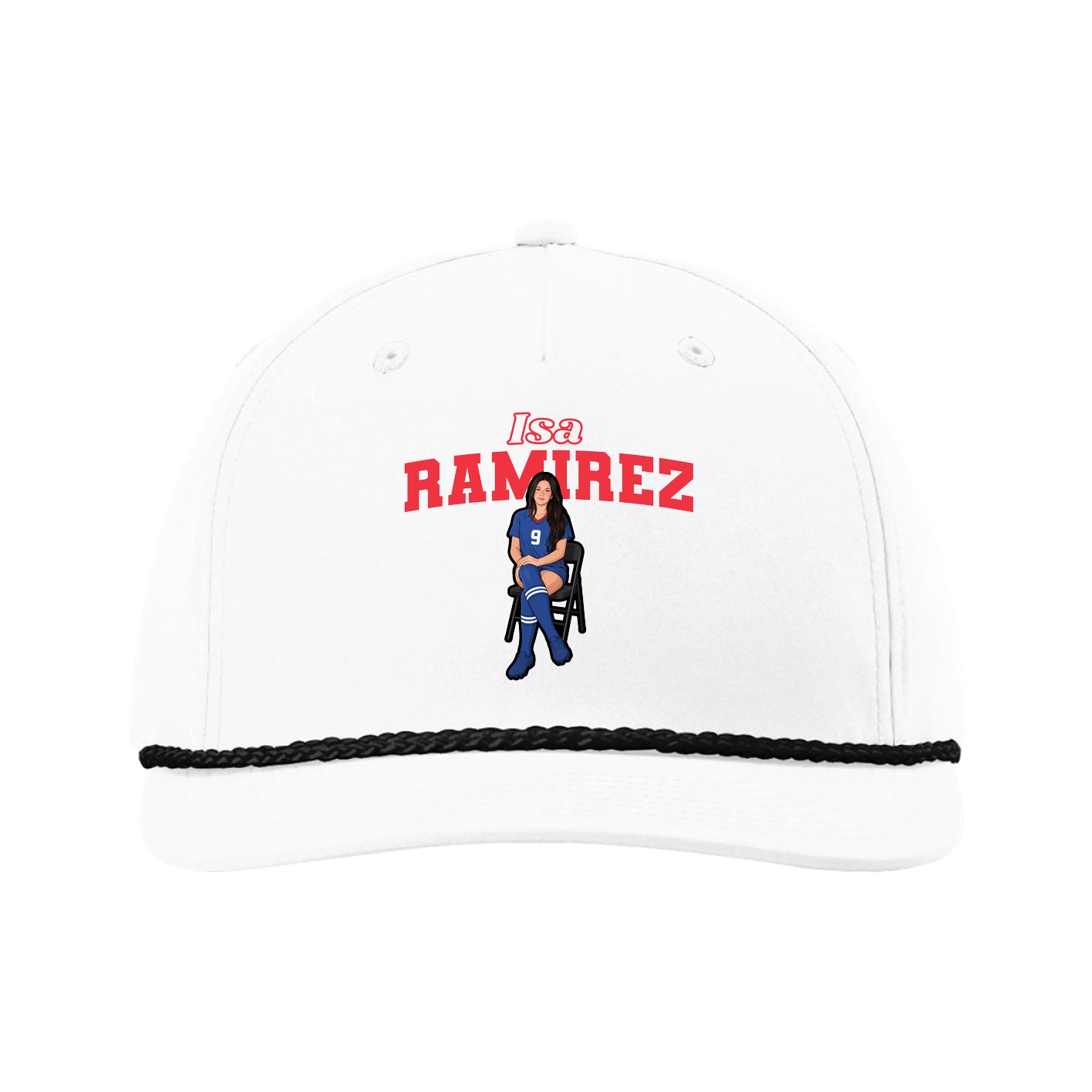 Five-Panel Classic Rope Cap — Name Arch in White