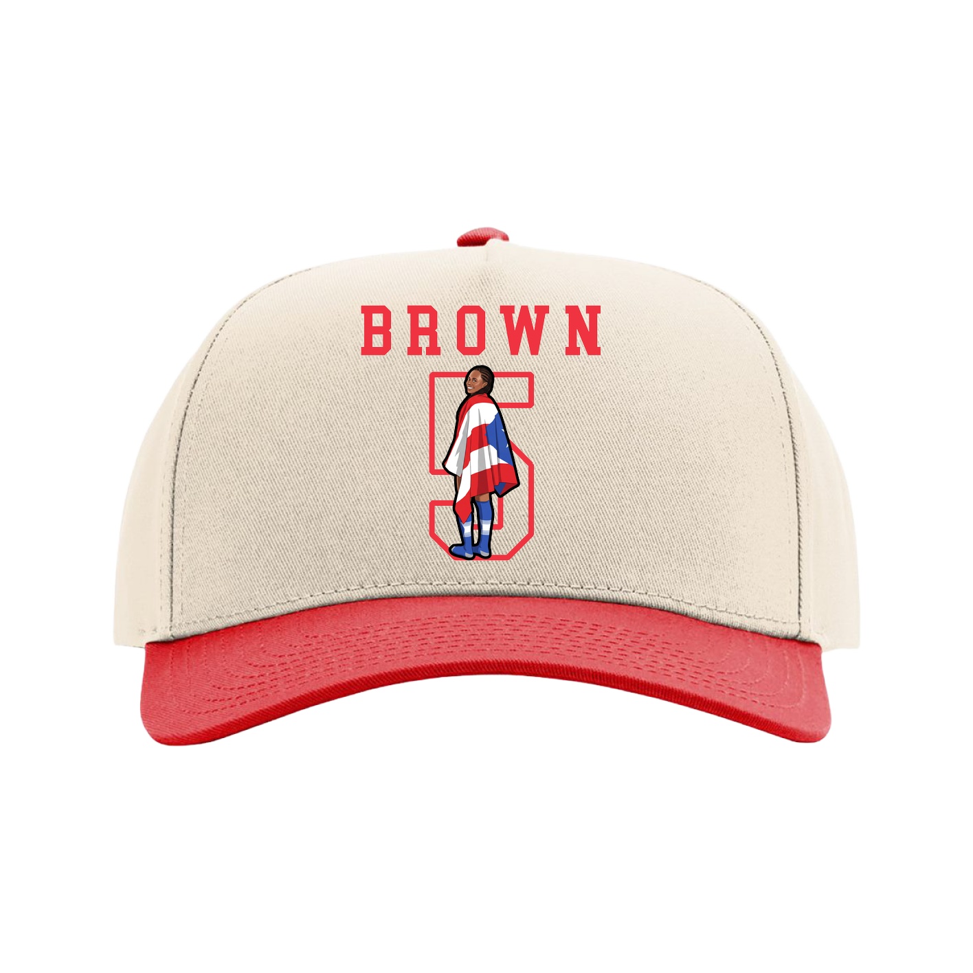 Full Fabric Five-Panel Champ Cap — Shirsey in Cream/Red
