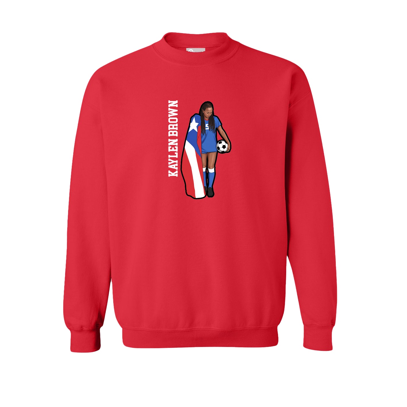 Fleece Crew — Name Vertical in Red
