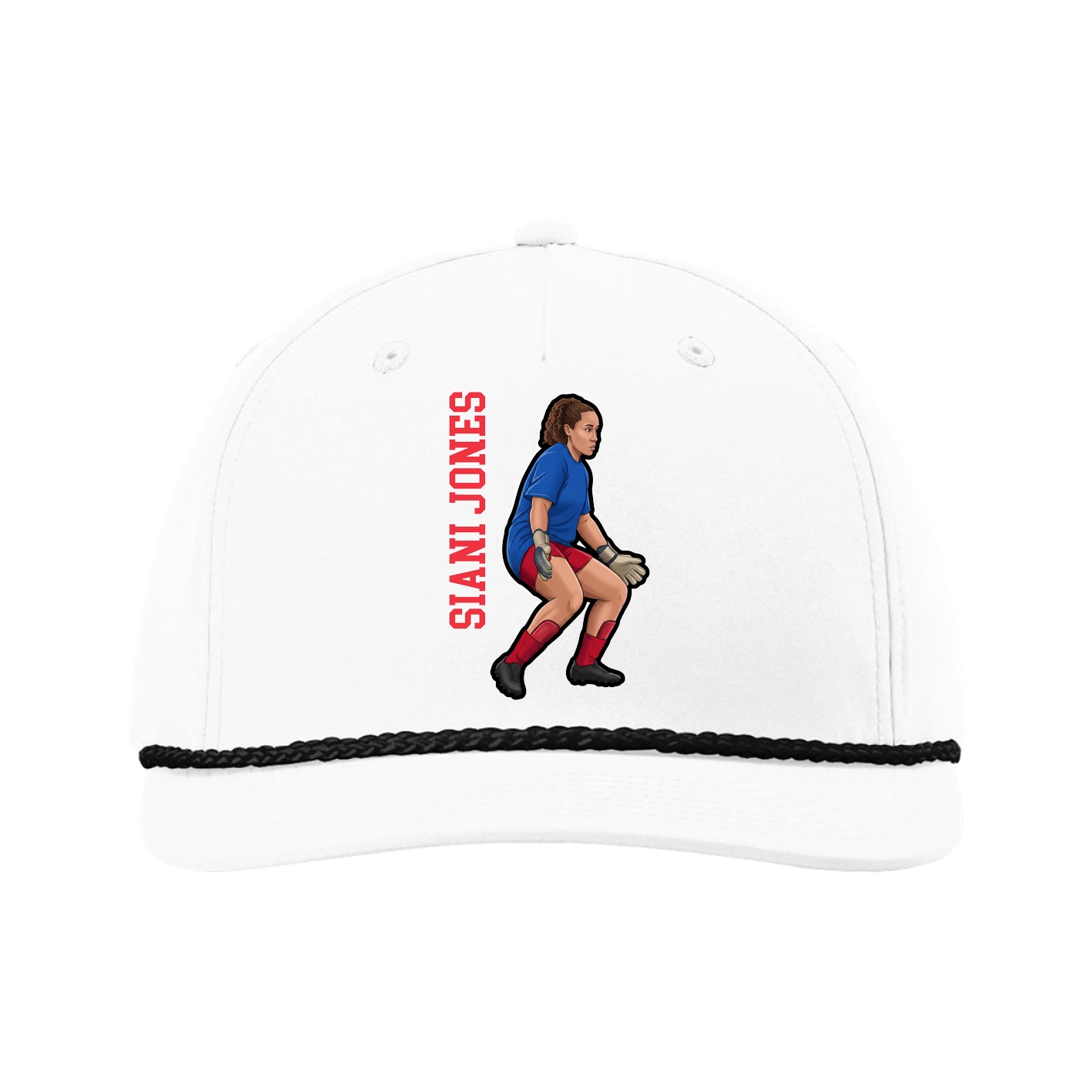 Five-Panel Classic Rope Cap — Name Vertical in White