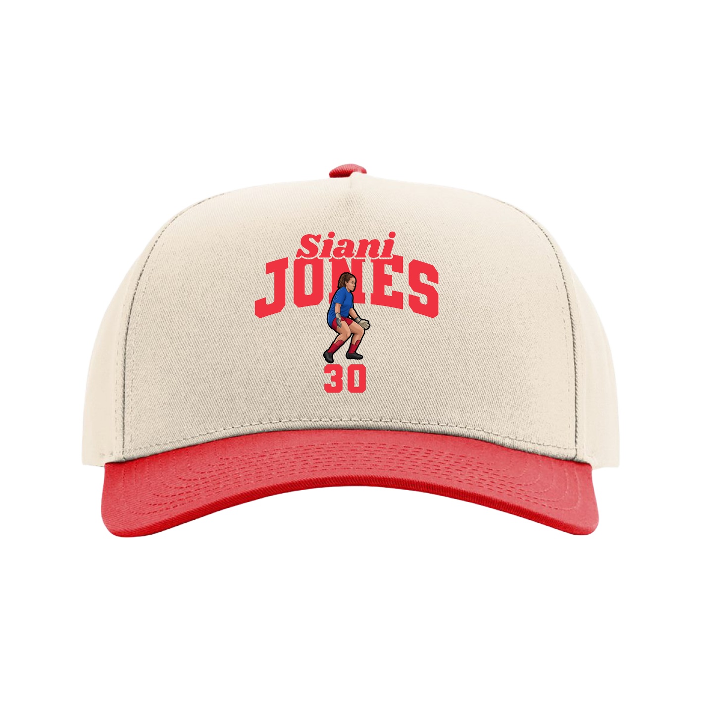 Full Fabric Five-Panel Champ Cap — Signature Arch in Cream/Red