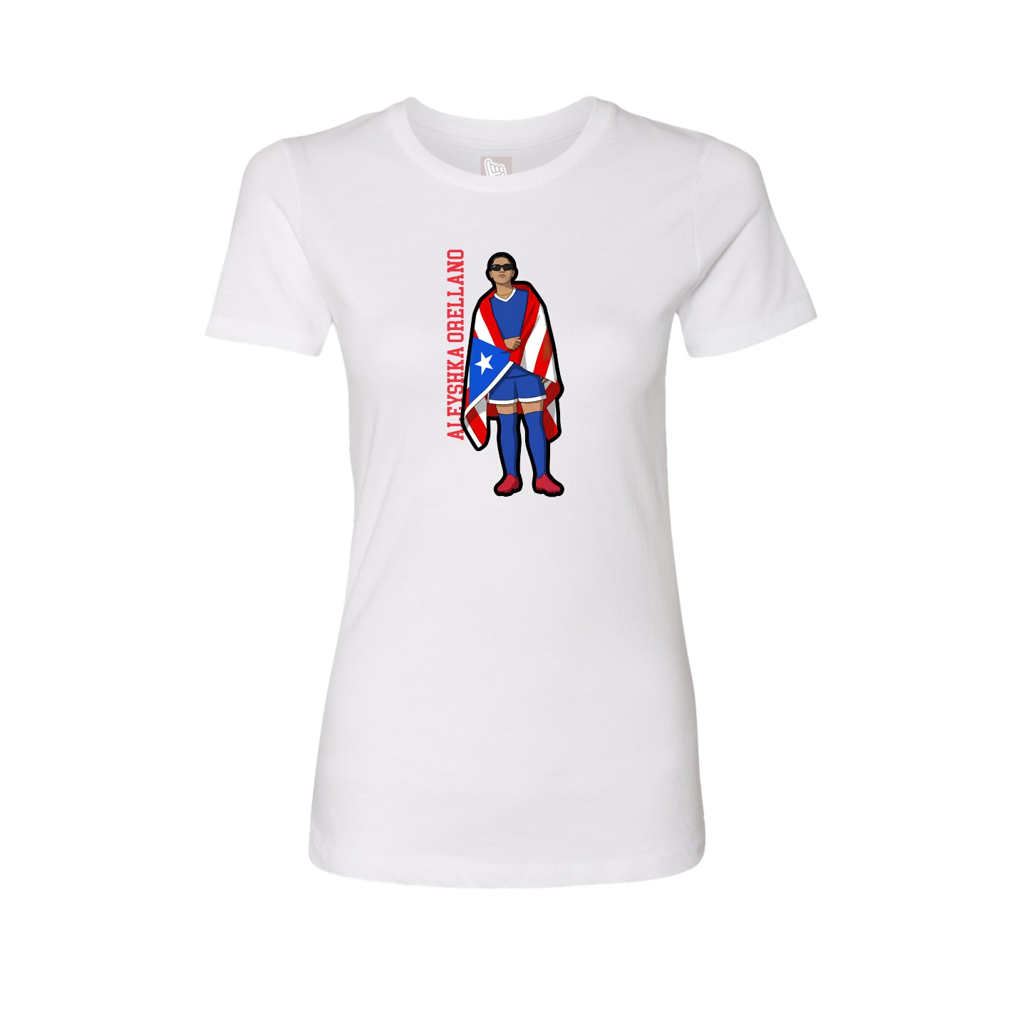 Fitted Women's Tee — Name Vertical in White