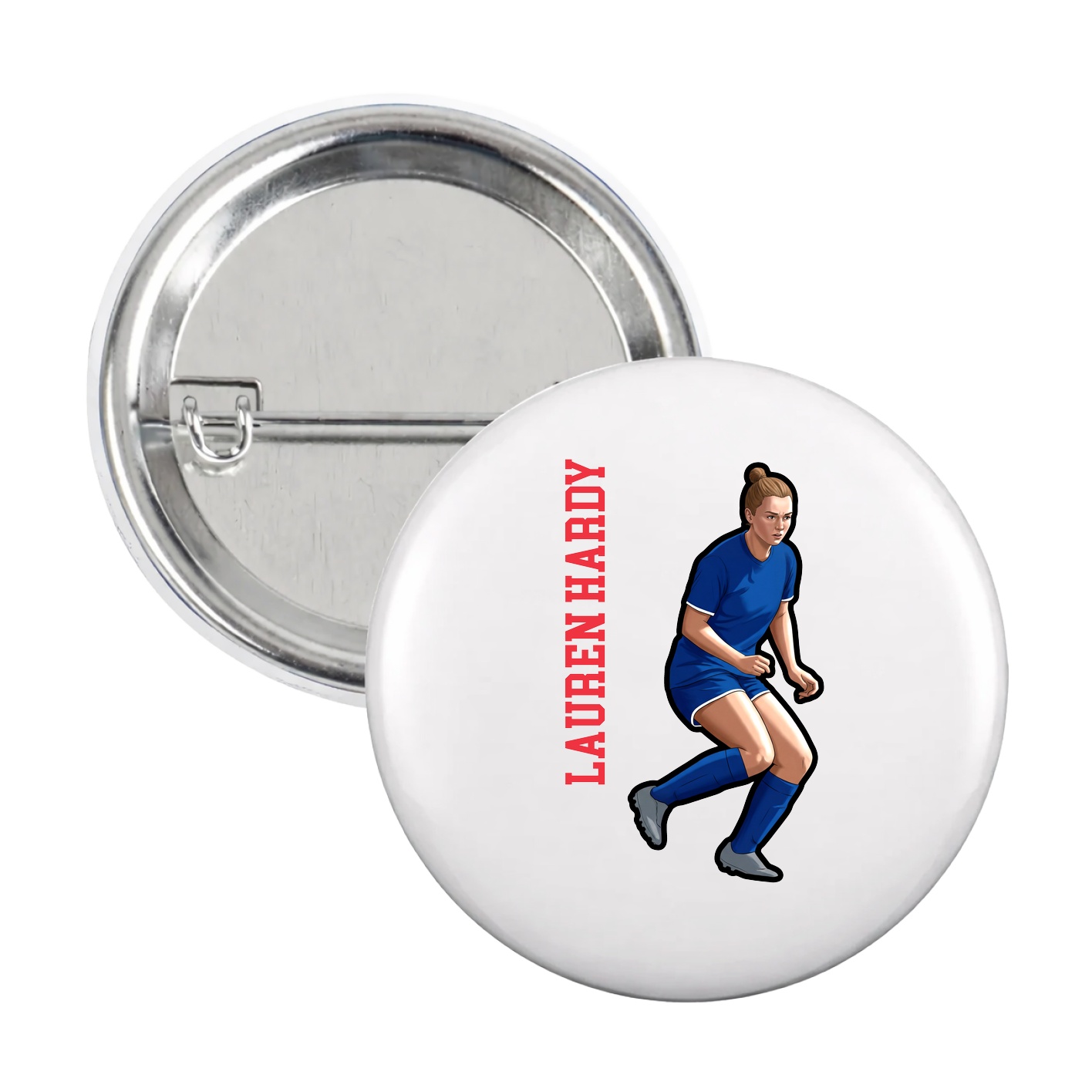 Game Day Button — Name Vertical in White