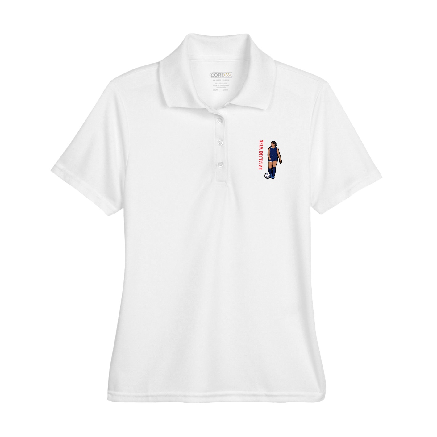 Womens Performance Polo — Name Vertical in White