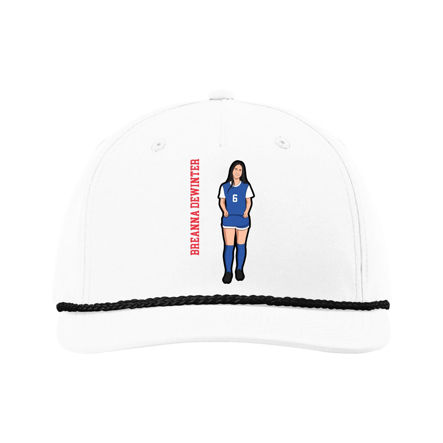 Five-Panel Classic Rope Cap — Name Vertical in White