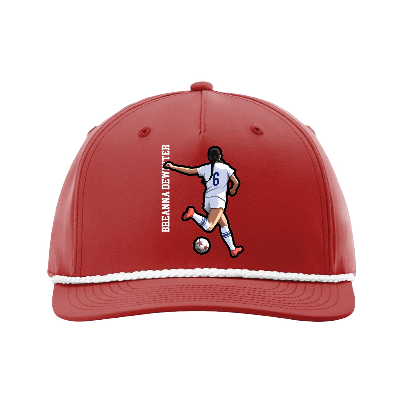 Five-Panel Classic Rope Cap — Name Vertical in Red