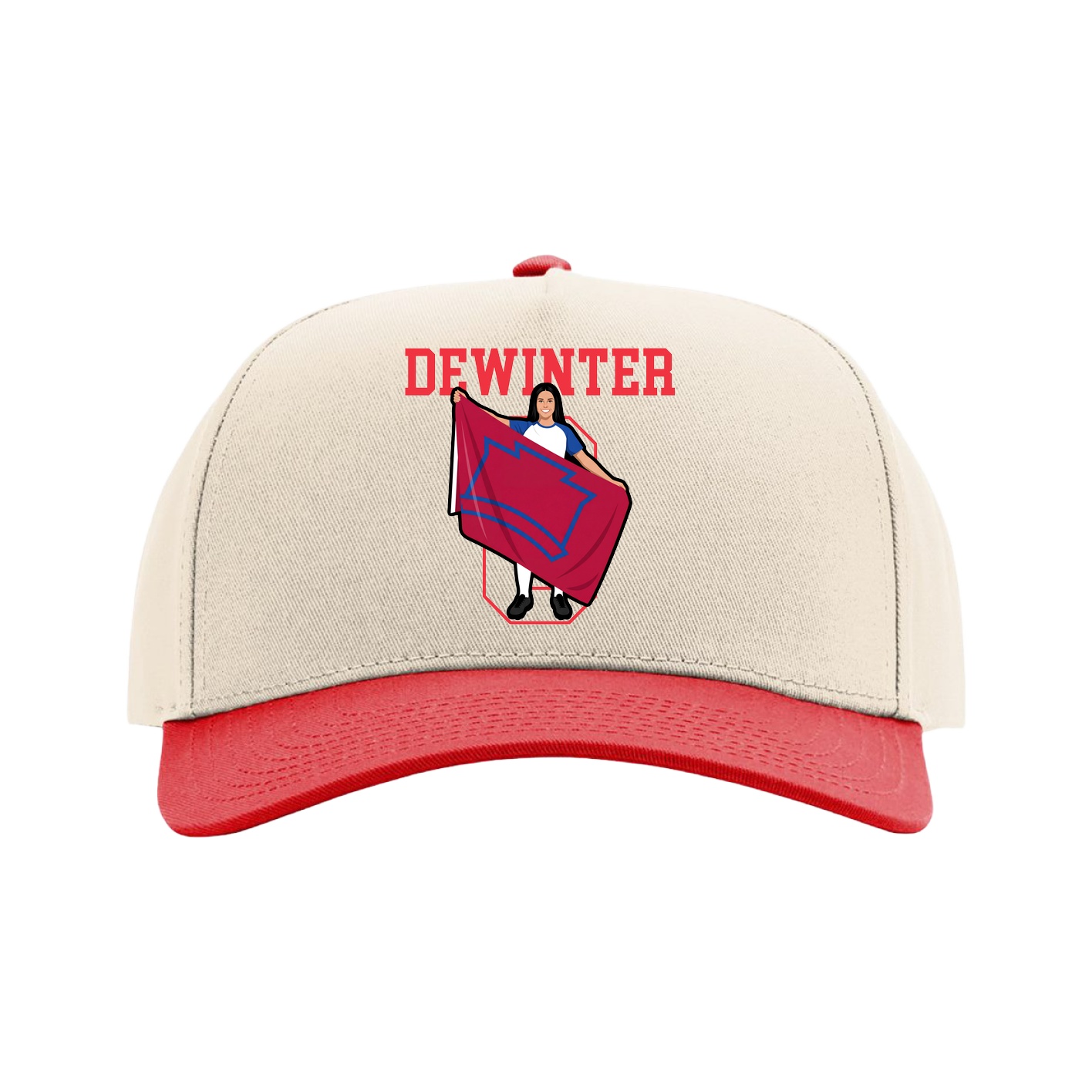 Full Fabric Five-Panel Champ Cap — Shirsey in Cream/Red