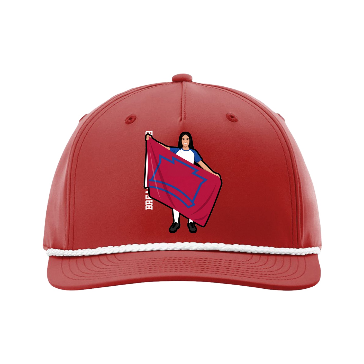 Five-Panel Classic Rope Cap — Name Vertical in Red