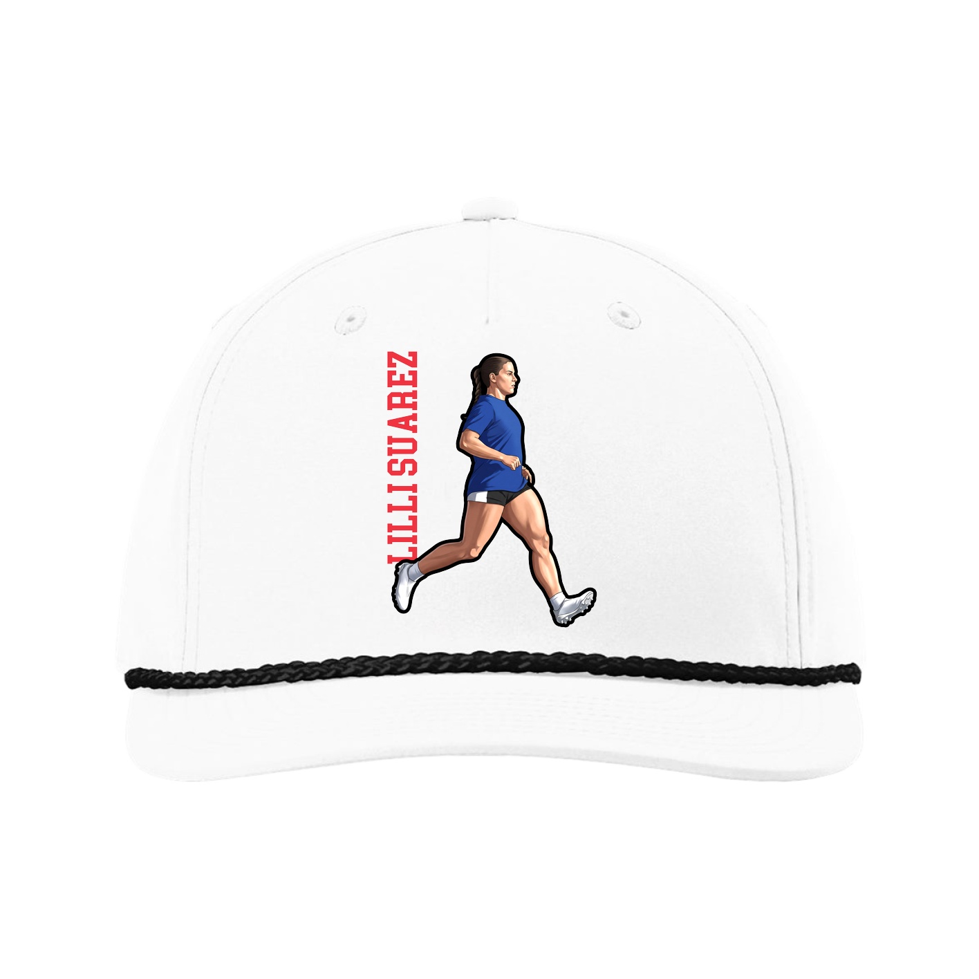 Five-Panel Classic Rope Cap — Name Vertical in White