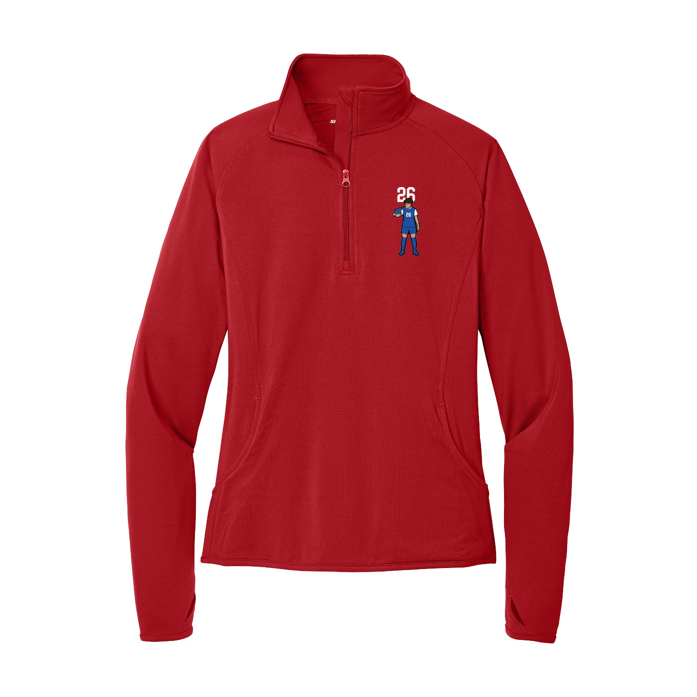 Women's Q-Zip Pullover — Number Top in Red