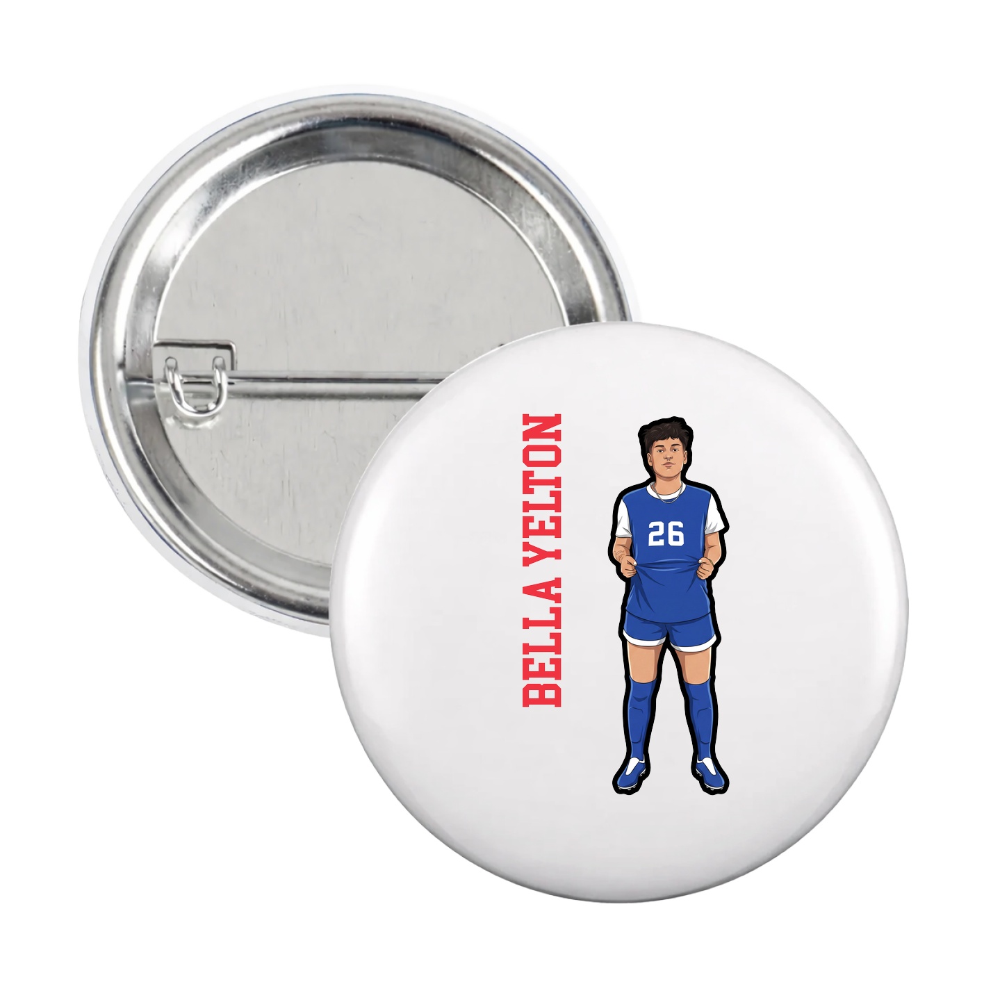 Game Day Button — Name Vertical in White