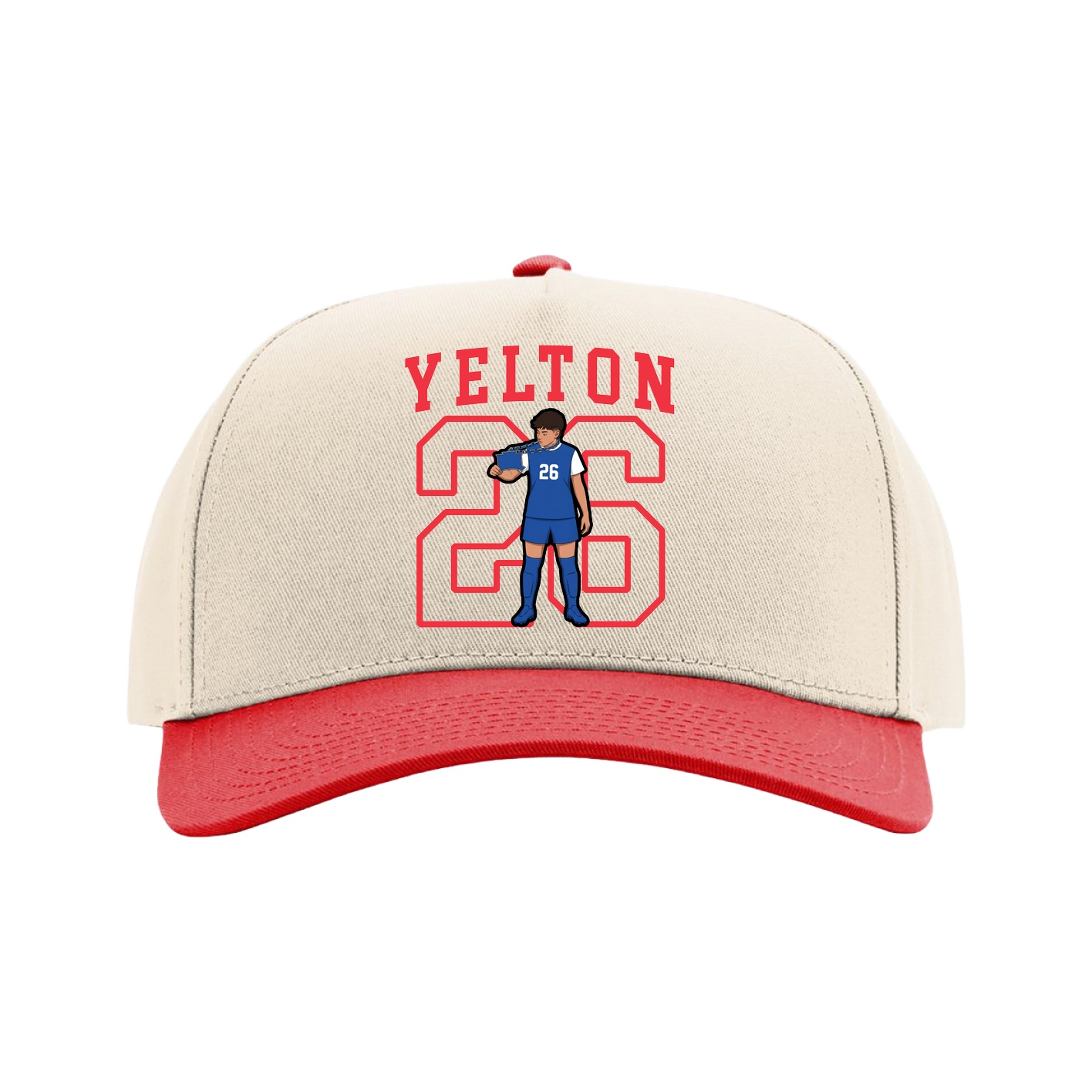 Full Fabric Five-Panel Champ Cap — Shirsey in Cream/Red