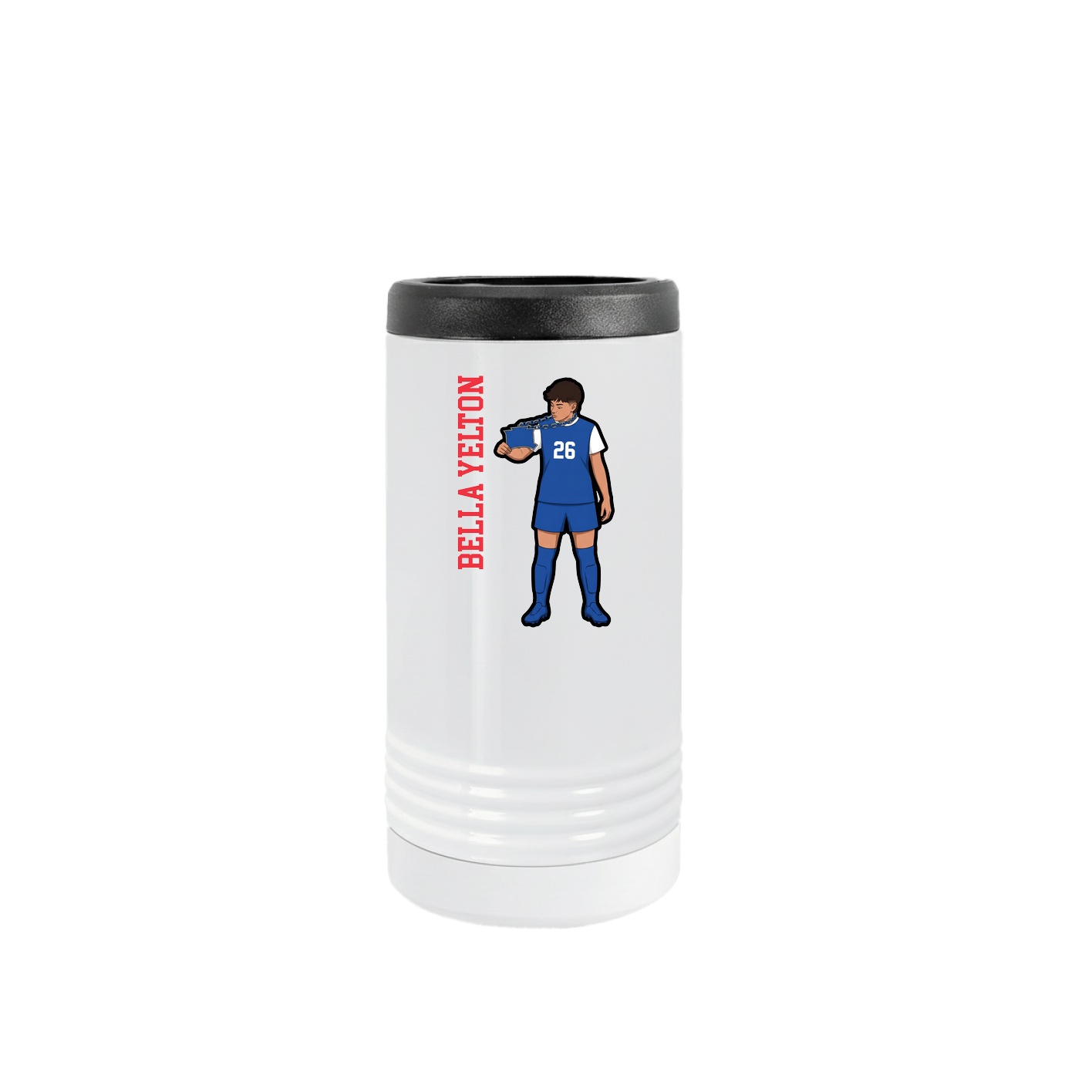 Slim Beverage Holder — Name Vertical in White
