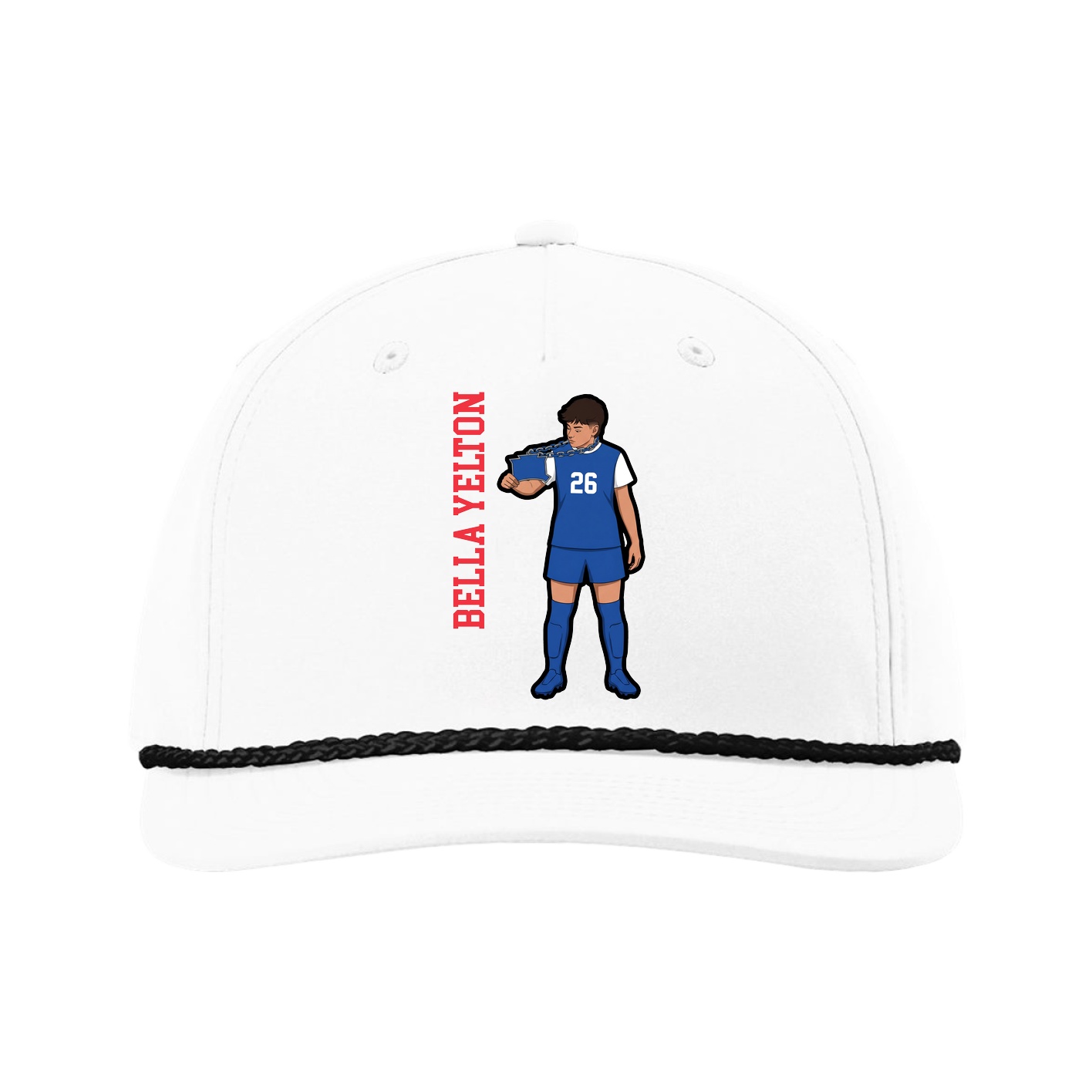 Five-Panel Classic Rope Cap — Name Vertical in White