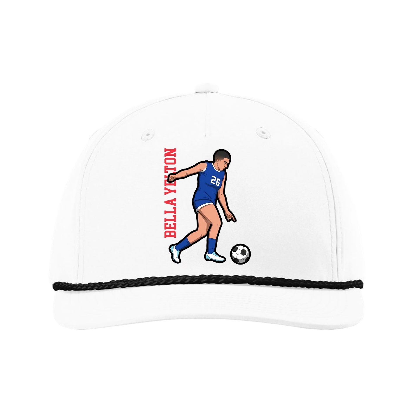 Five-Panel Classic Rope Cap — Name Vertical in White