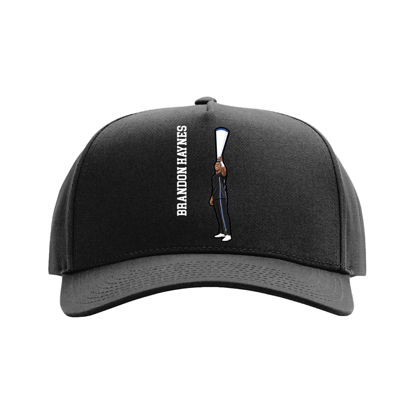 Full Fabric Five-Panel Champ Cap — Name Vertical in Black