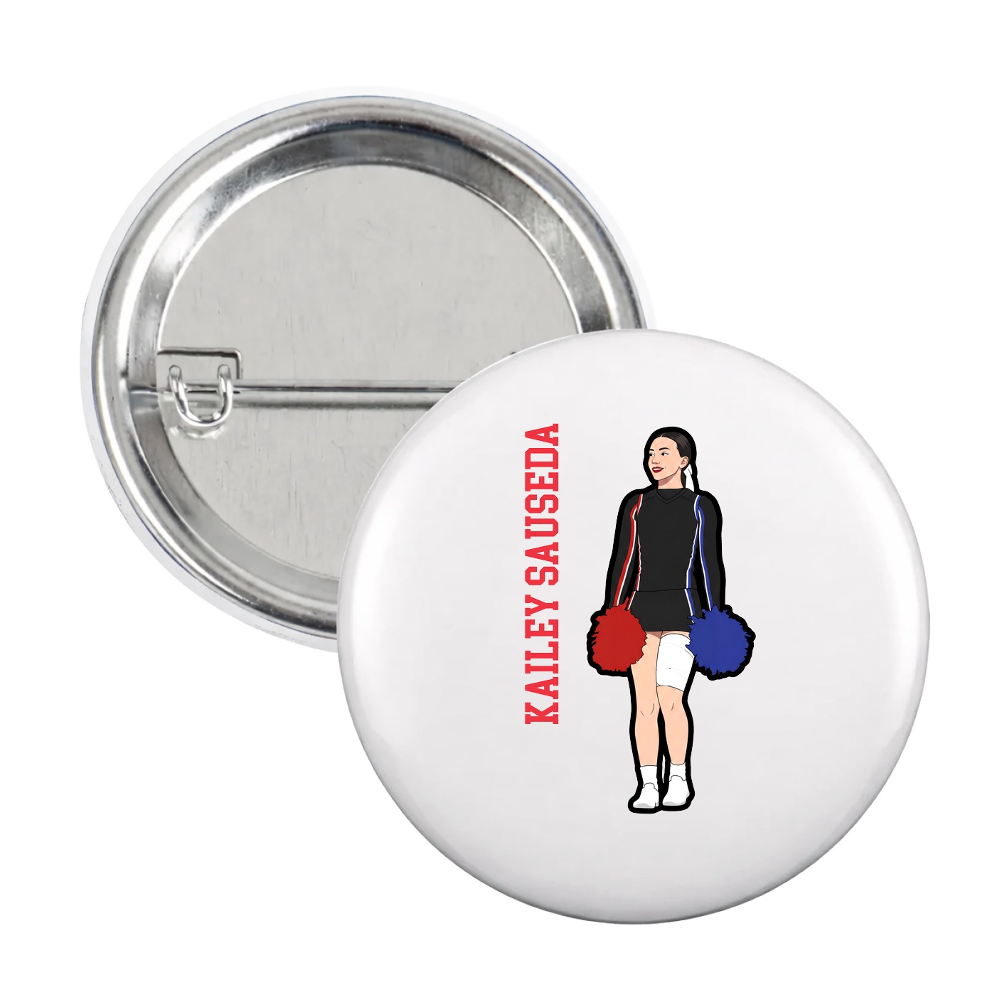 Game Day Button — Name Vertical in White