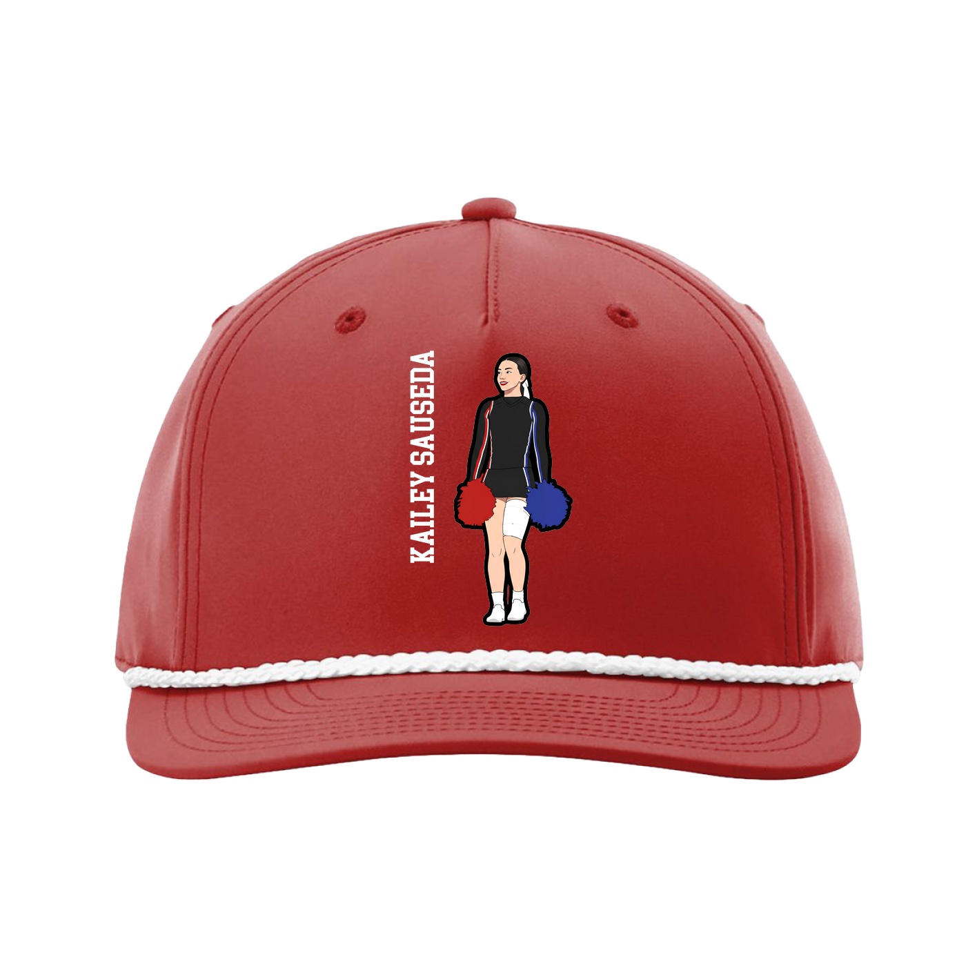 Five-Panel Classic Rope Cap — Name Vertical in Red
