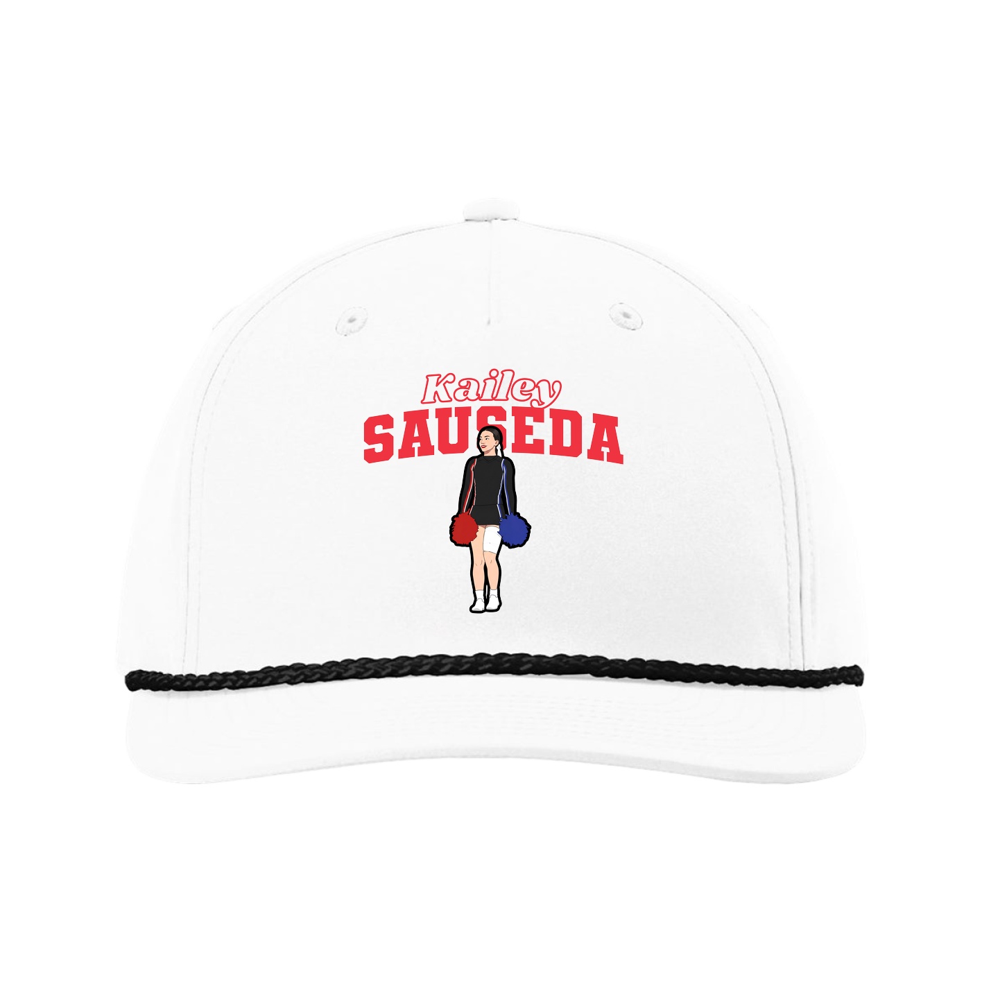 Five-Panel Classic Rope Cap — Name Arch in White
