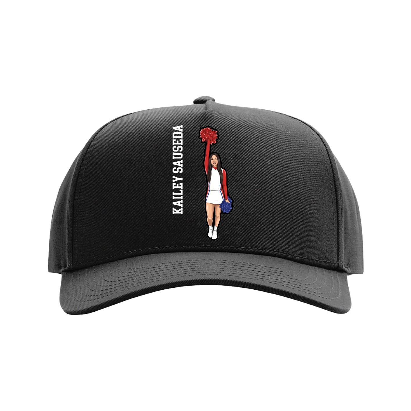 Full Fabric Five-Panel Champ Cap — Name Vertical in Black