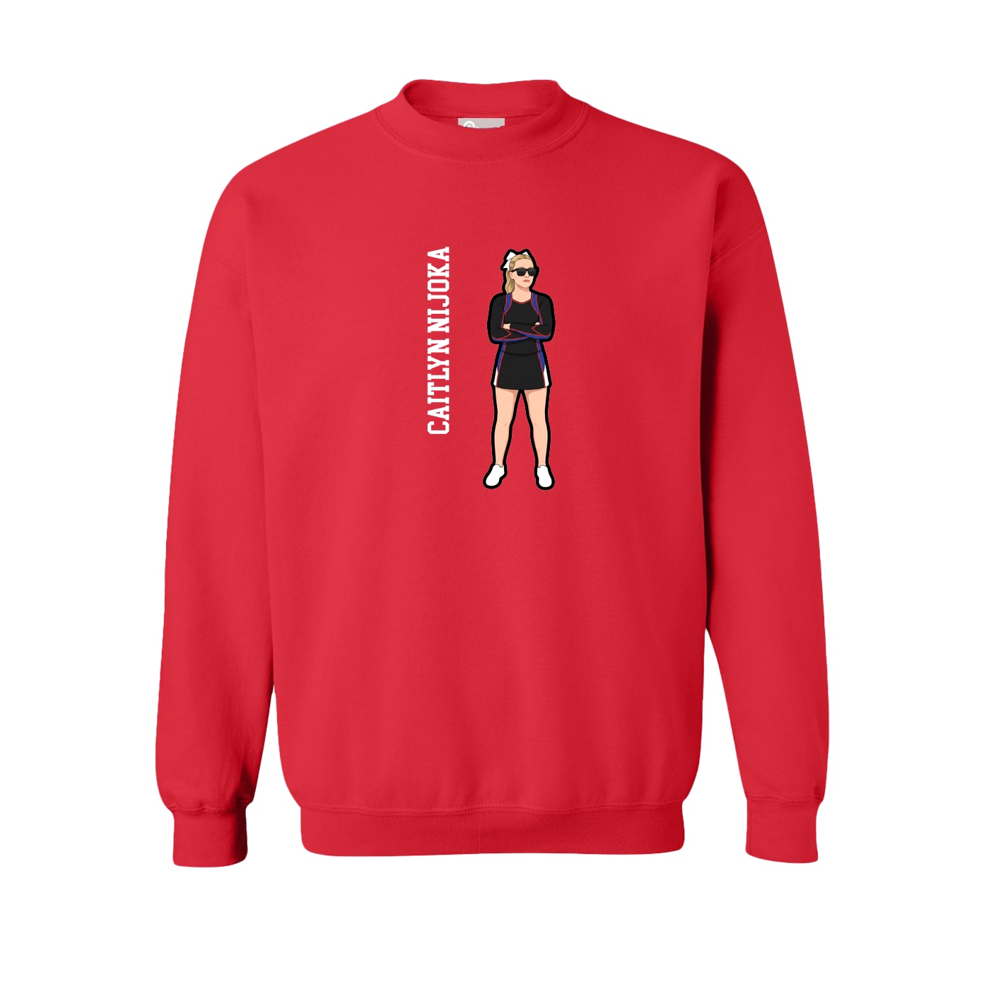 Fleece Crew — Name Vertical in Red
