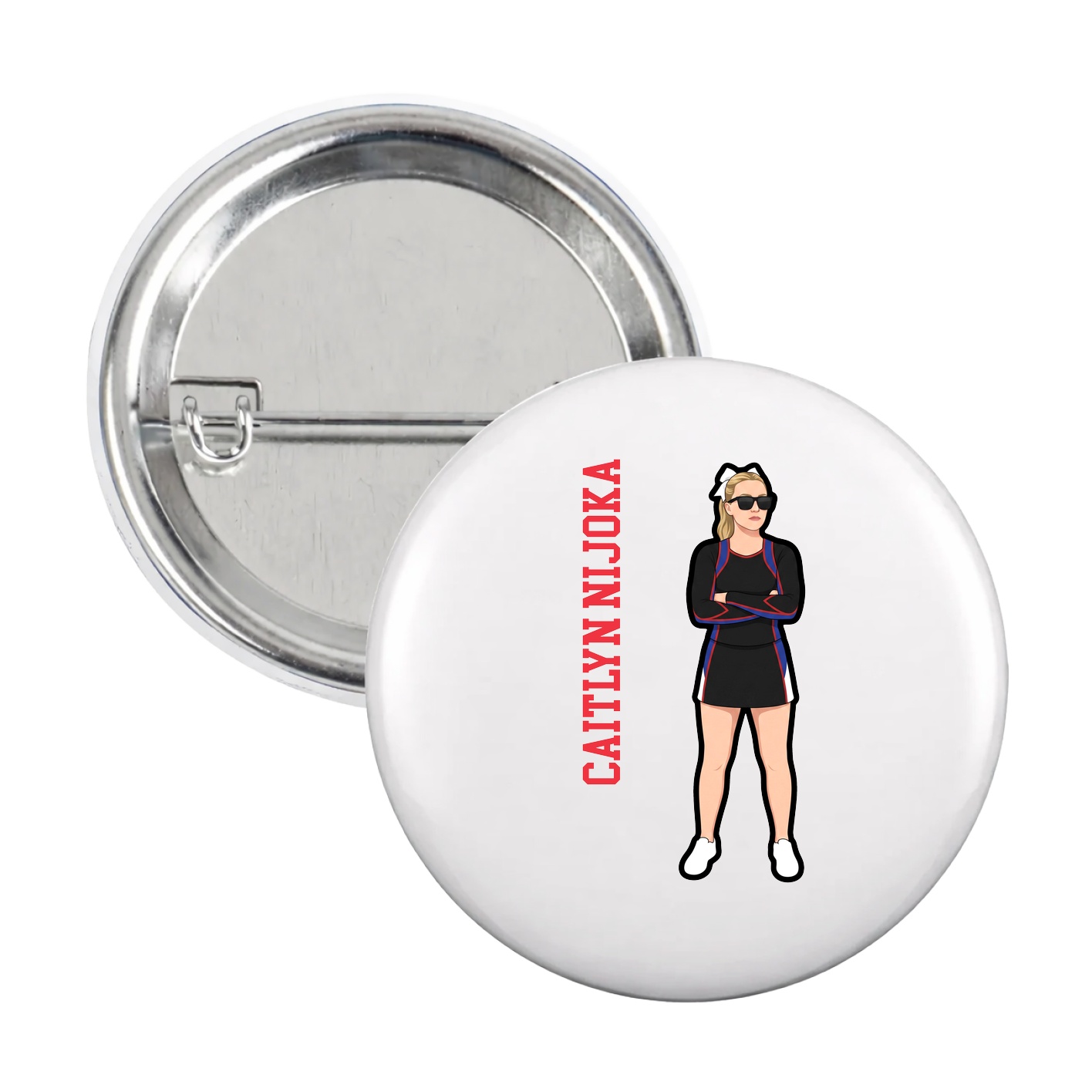 Game Day Button — Name Vertical in White