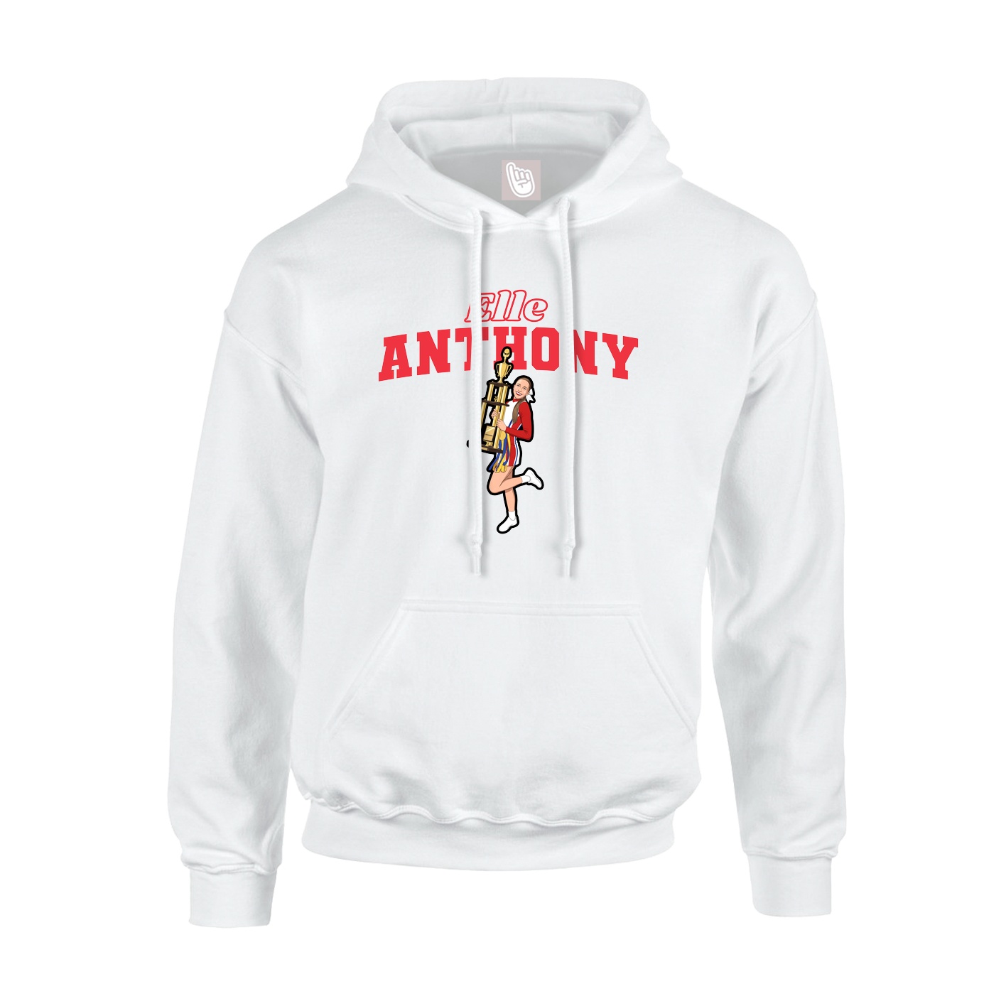Youth Hoodie — Name Arch in White