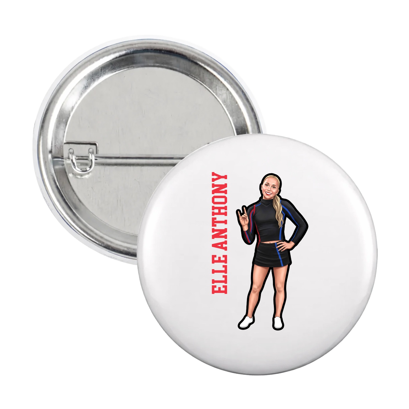 Game Day Button — Name Vertical in White
