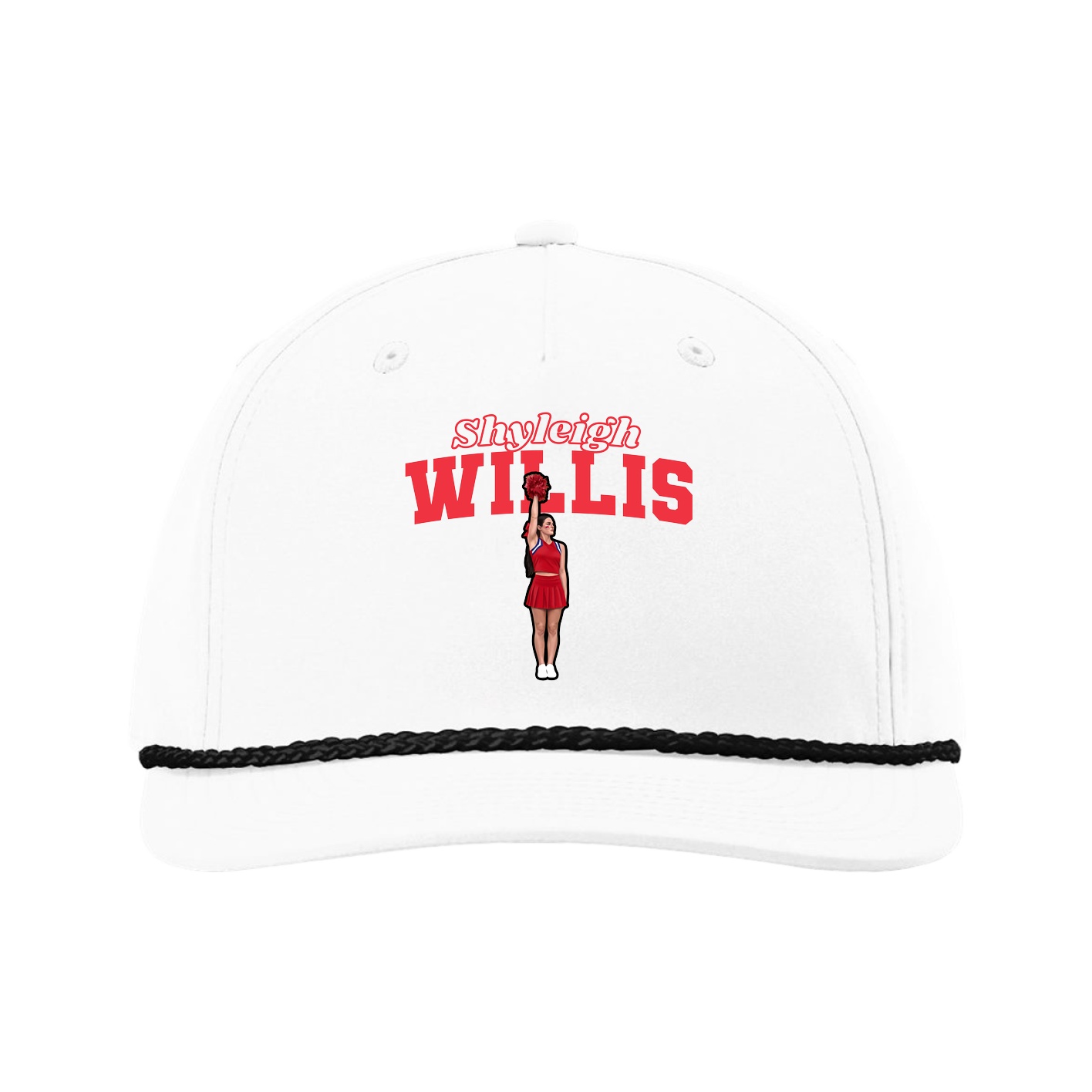 Five-Panel Classic Rope Cap — Name Arch in White