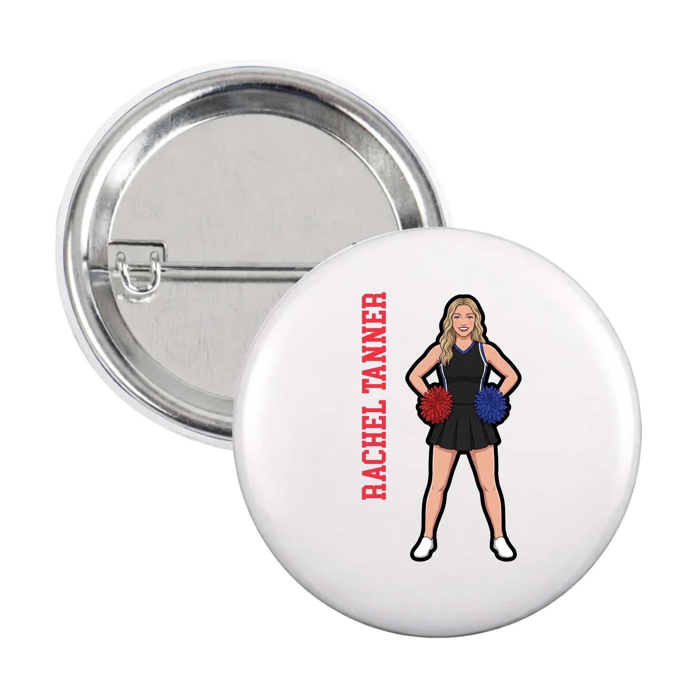 Game Day Button — Name Vertical in White