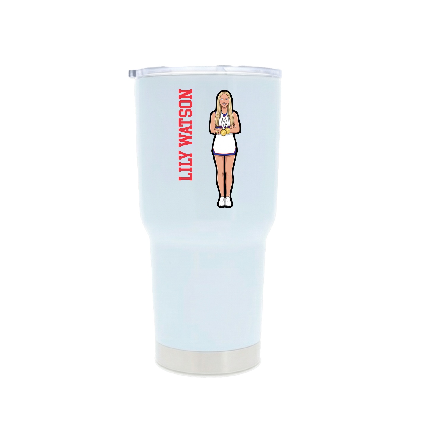 30oz Stainless Steel Tumbler — Name Vertical in White