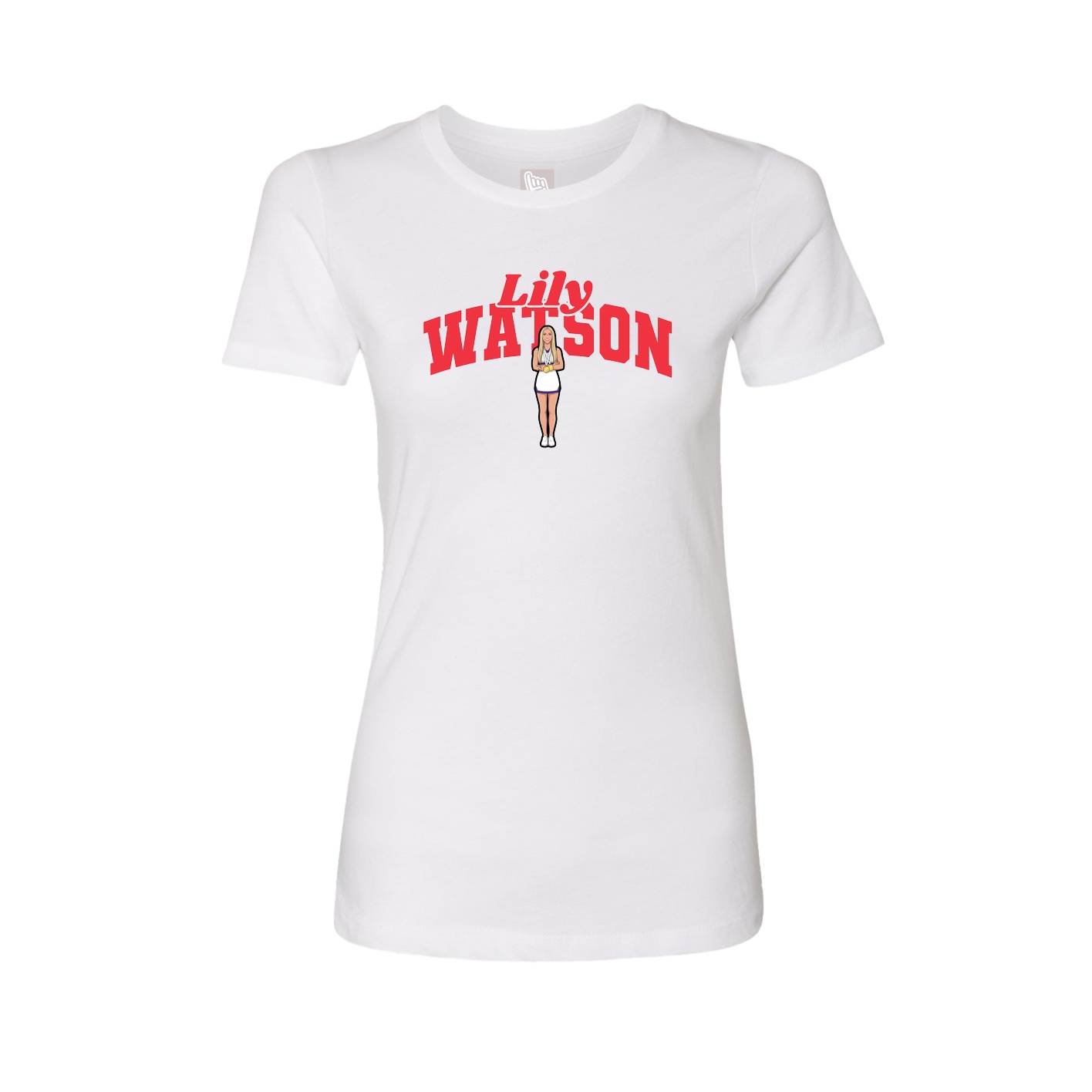 Fitted Women's Tee — Signature Arch in White