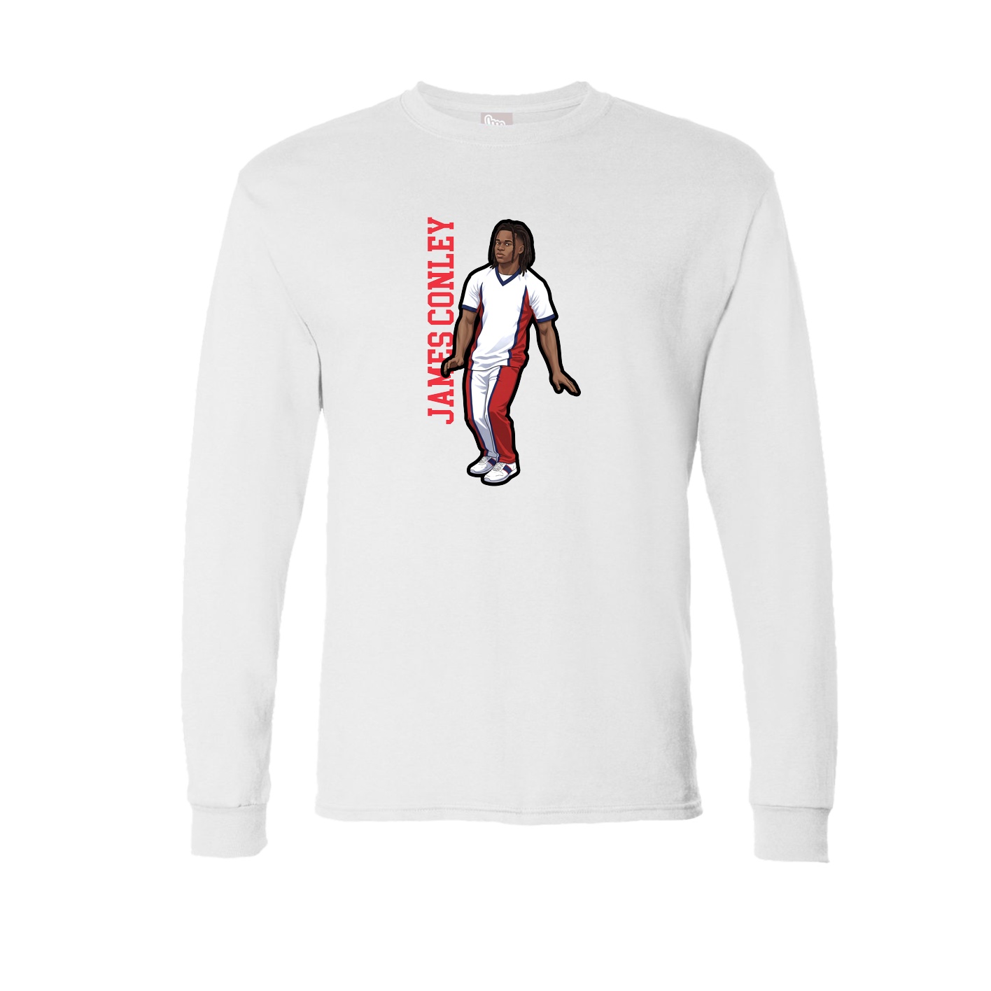 Long Sleeve Tee — Name Vertical in White