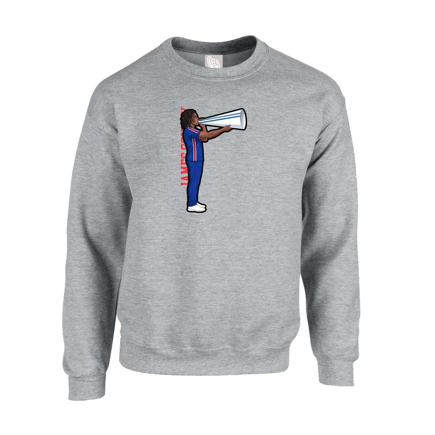 Fleece Crew — Name Vertical in Grey