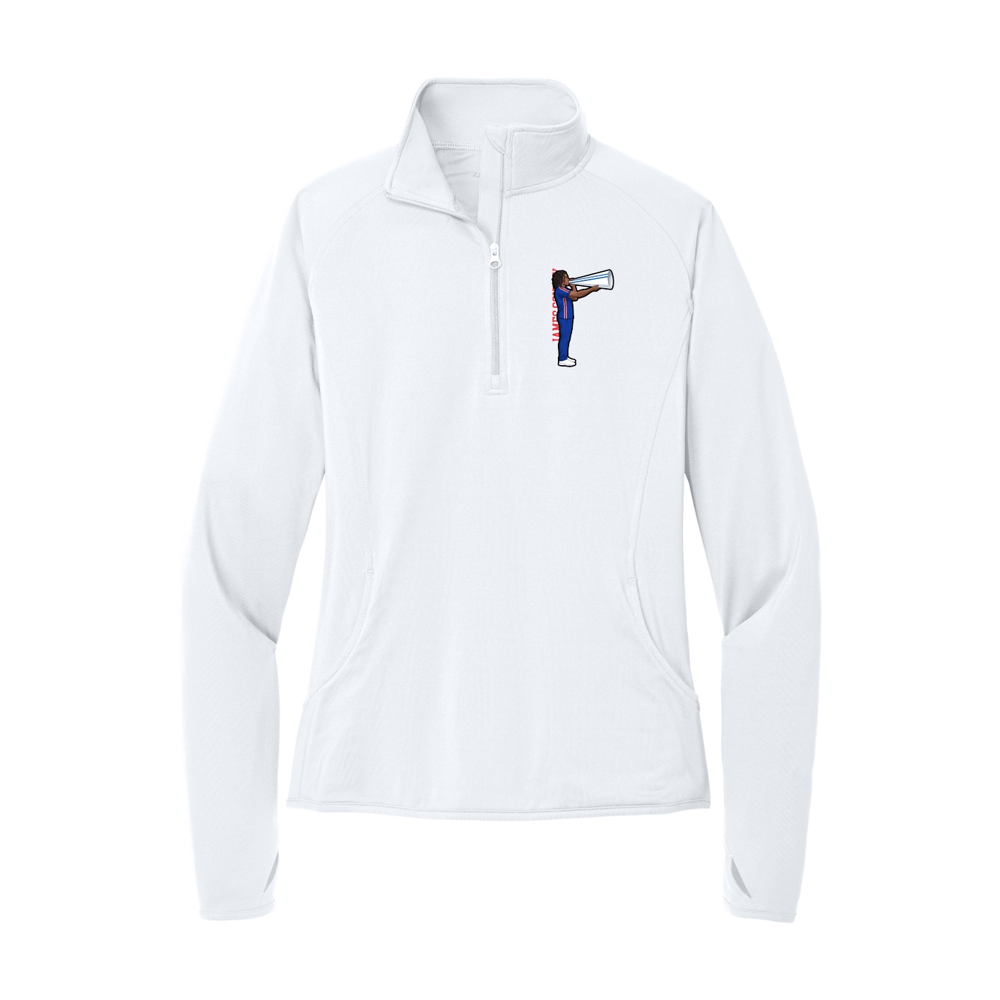 Women's Q-Zip Pullover — Name Vertical in White