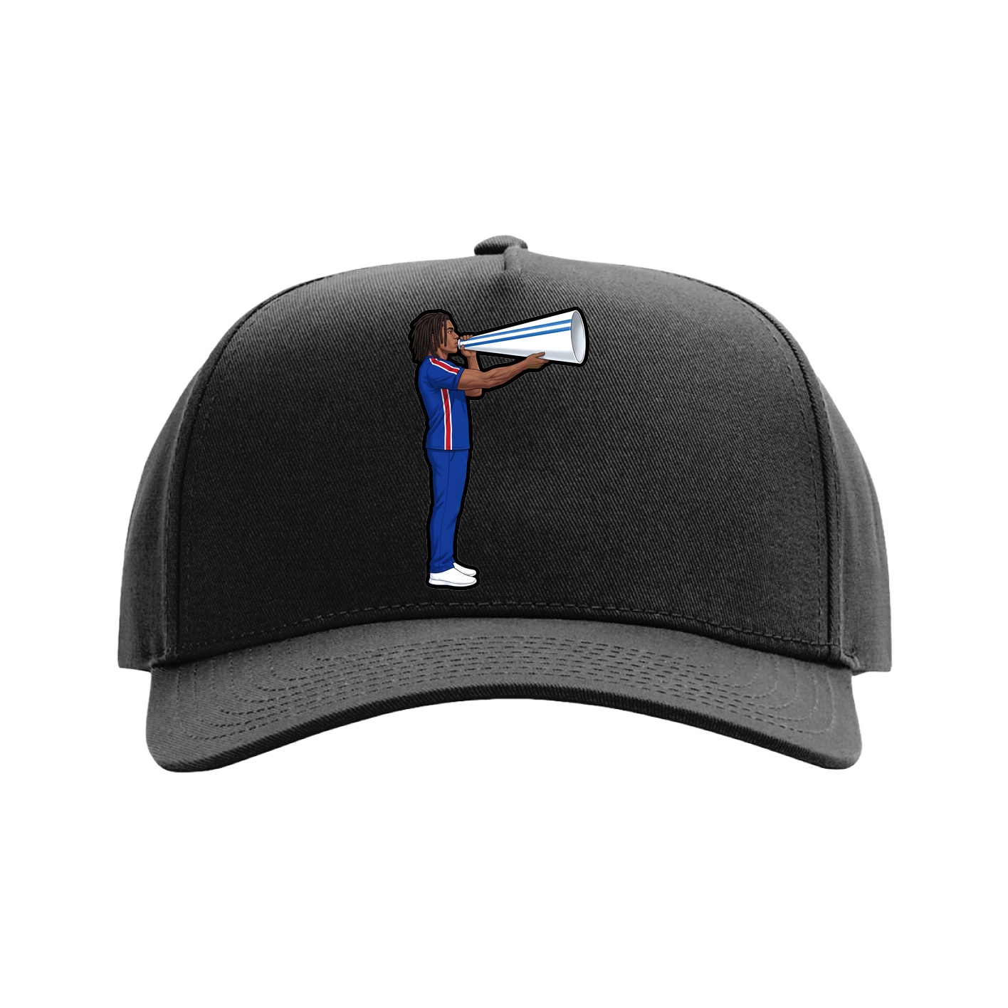 Full Fabric Five-Panel Champ Cap — Name Vertical in Black
