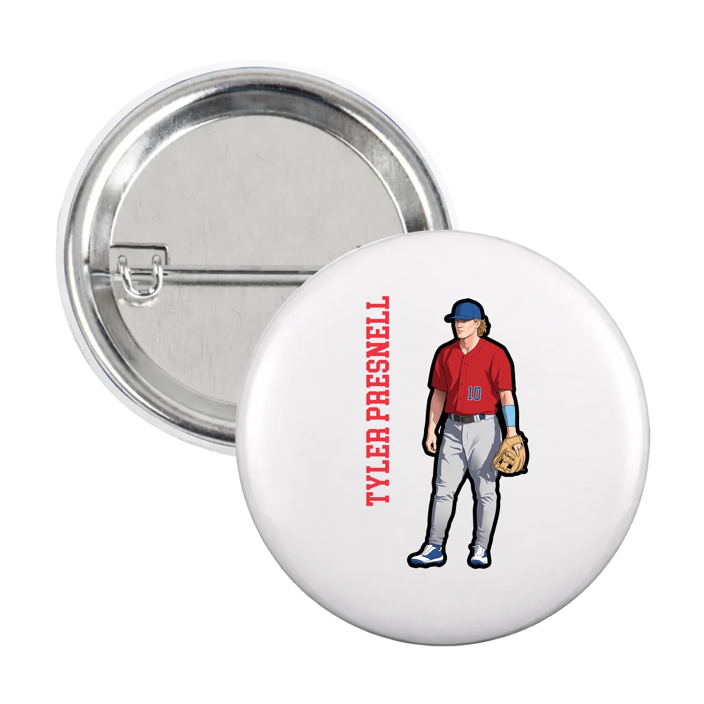 Game Day Button — Name Vertical in White