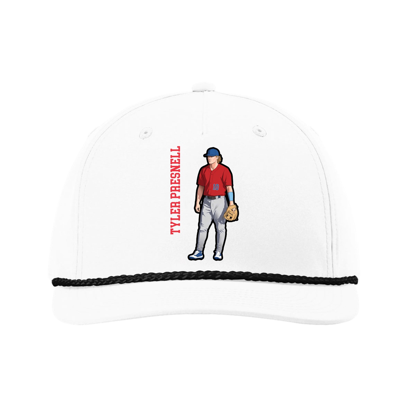 Five-Panel Classic Rope Cap — Name Vertical in White
