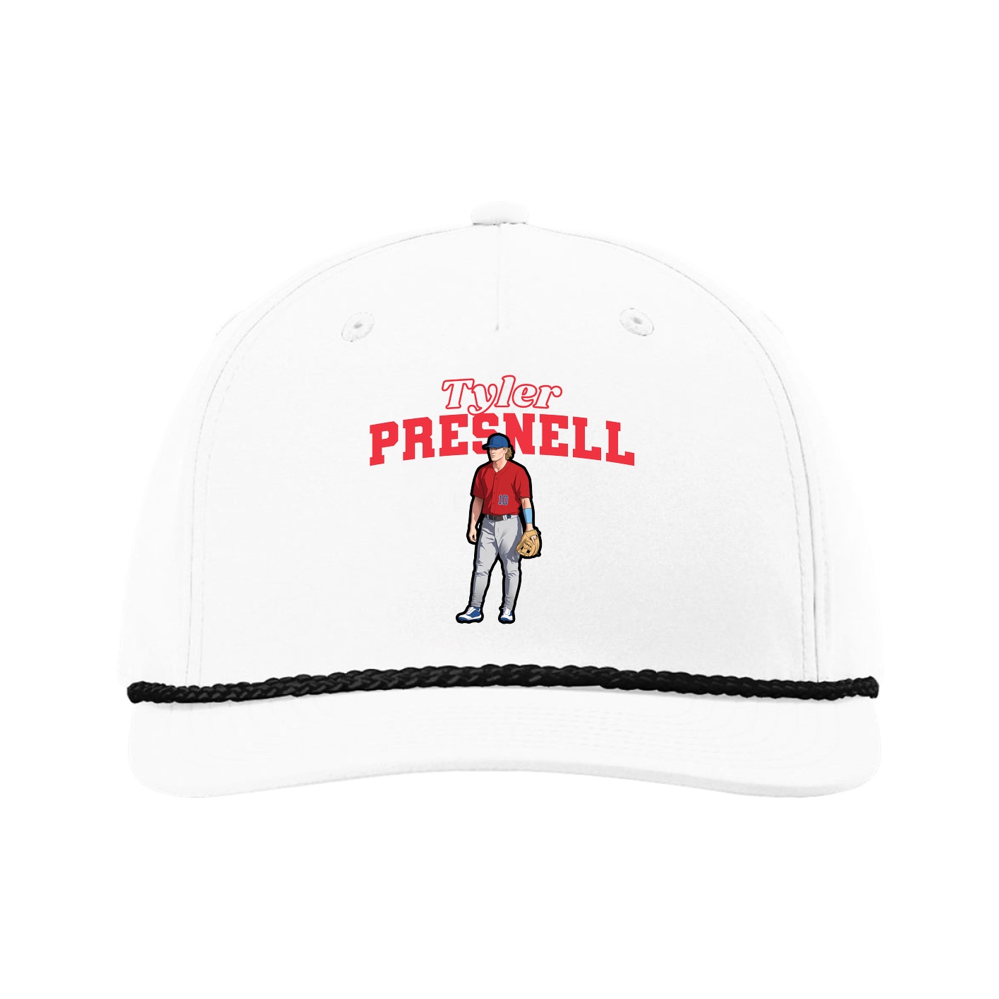 Five-Panel Classic Rope Cap — Name Arch in White