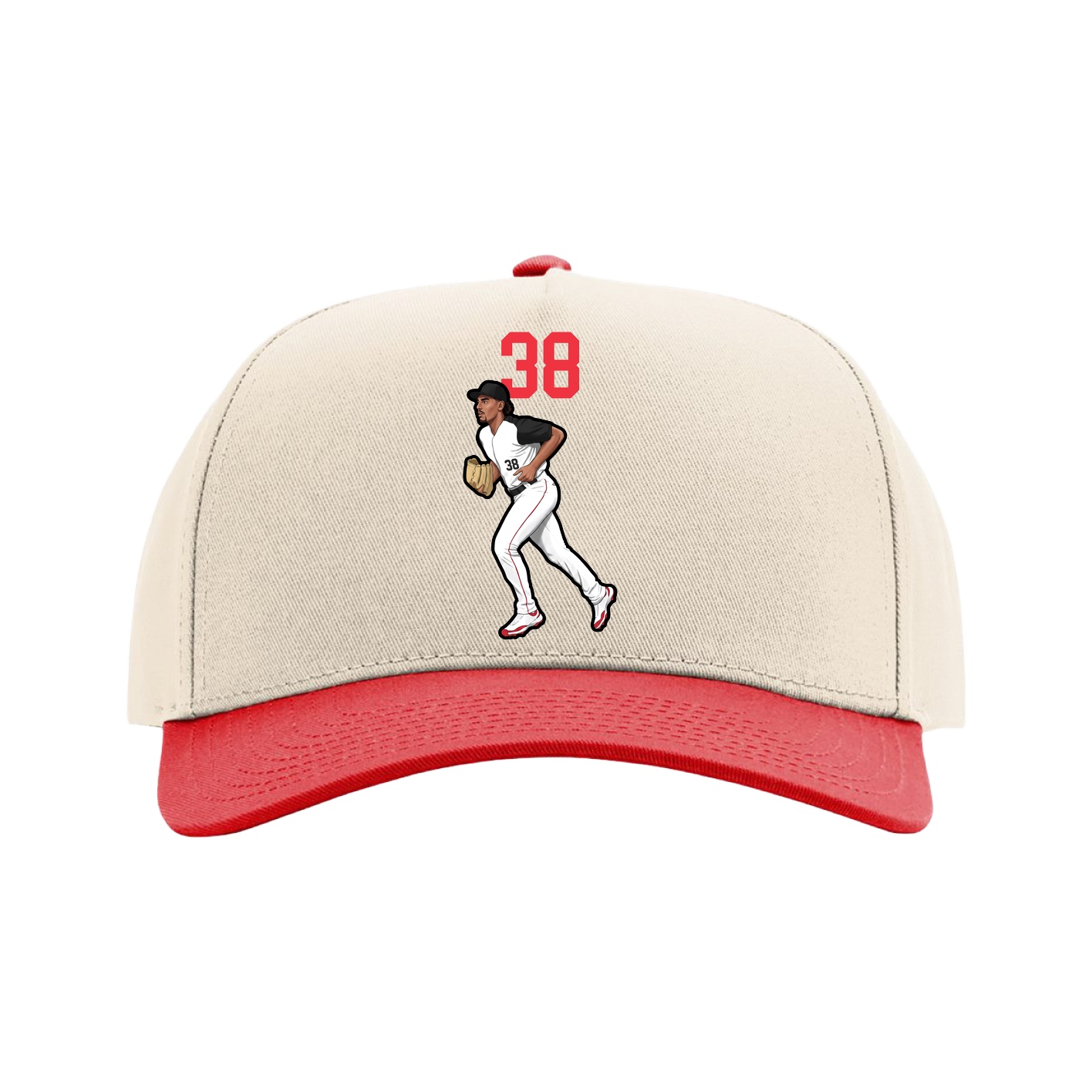 Full Fabric Five-Panel Champ Cap — Number Top in Cream/Red