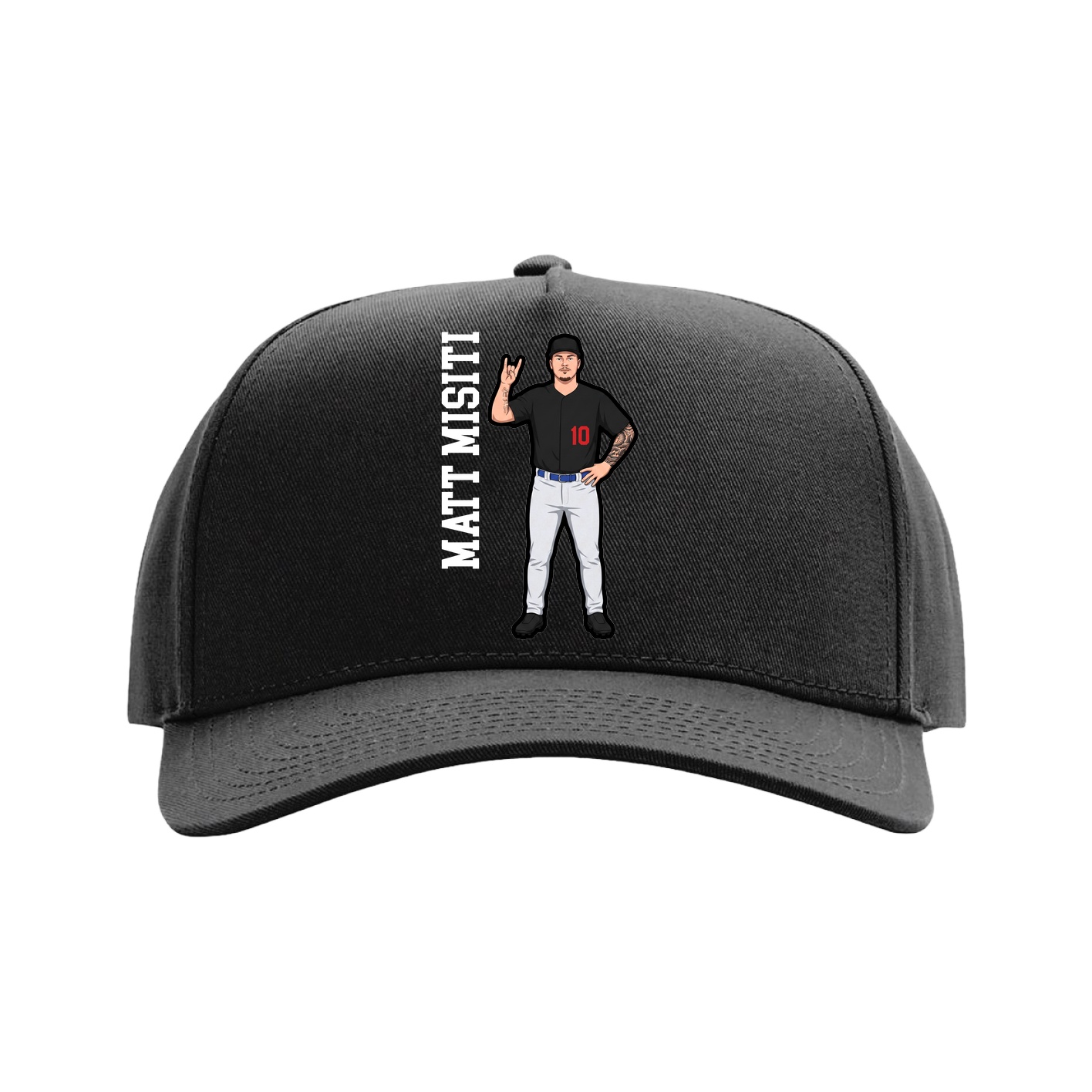 Full Fabric Five-Panel Champ Cap — Name Vertical in Black
