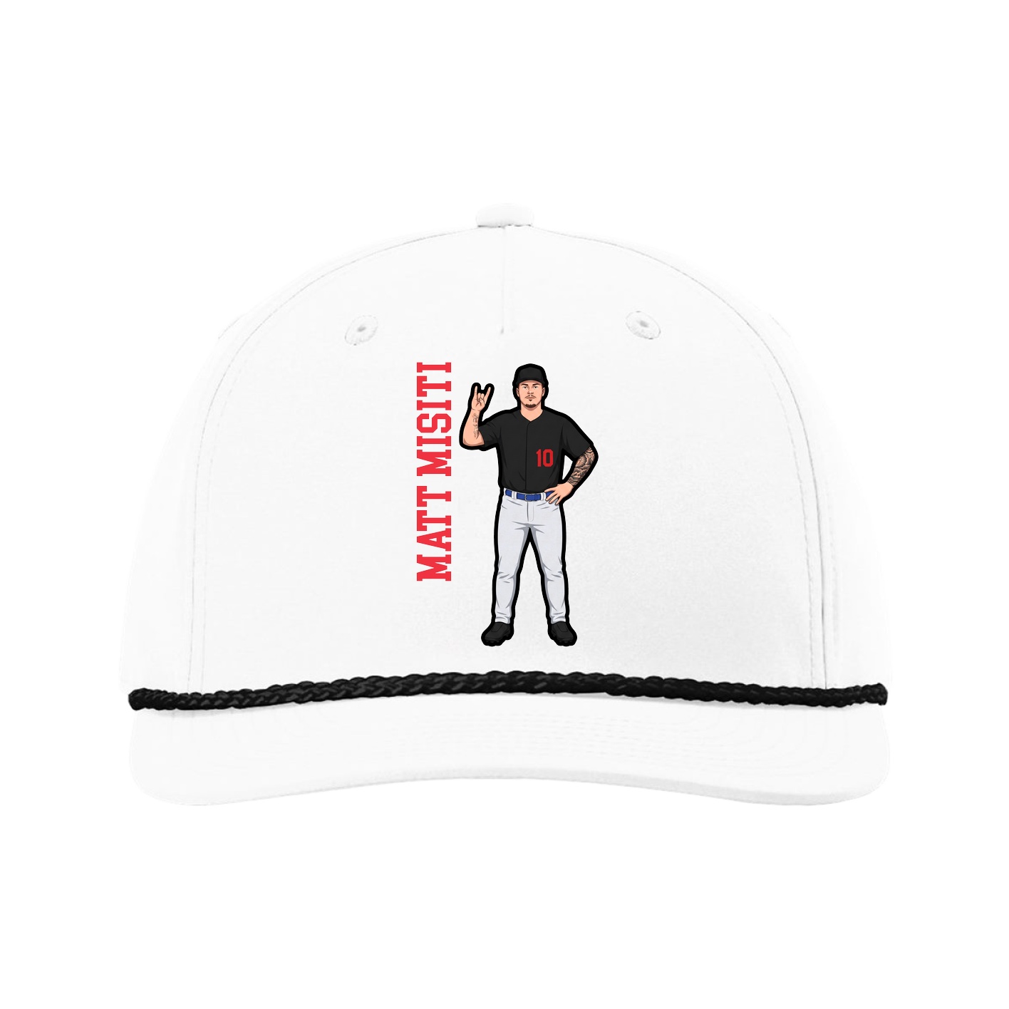 Five-Panel Classic Rope Cap — Name Vertical in White