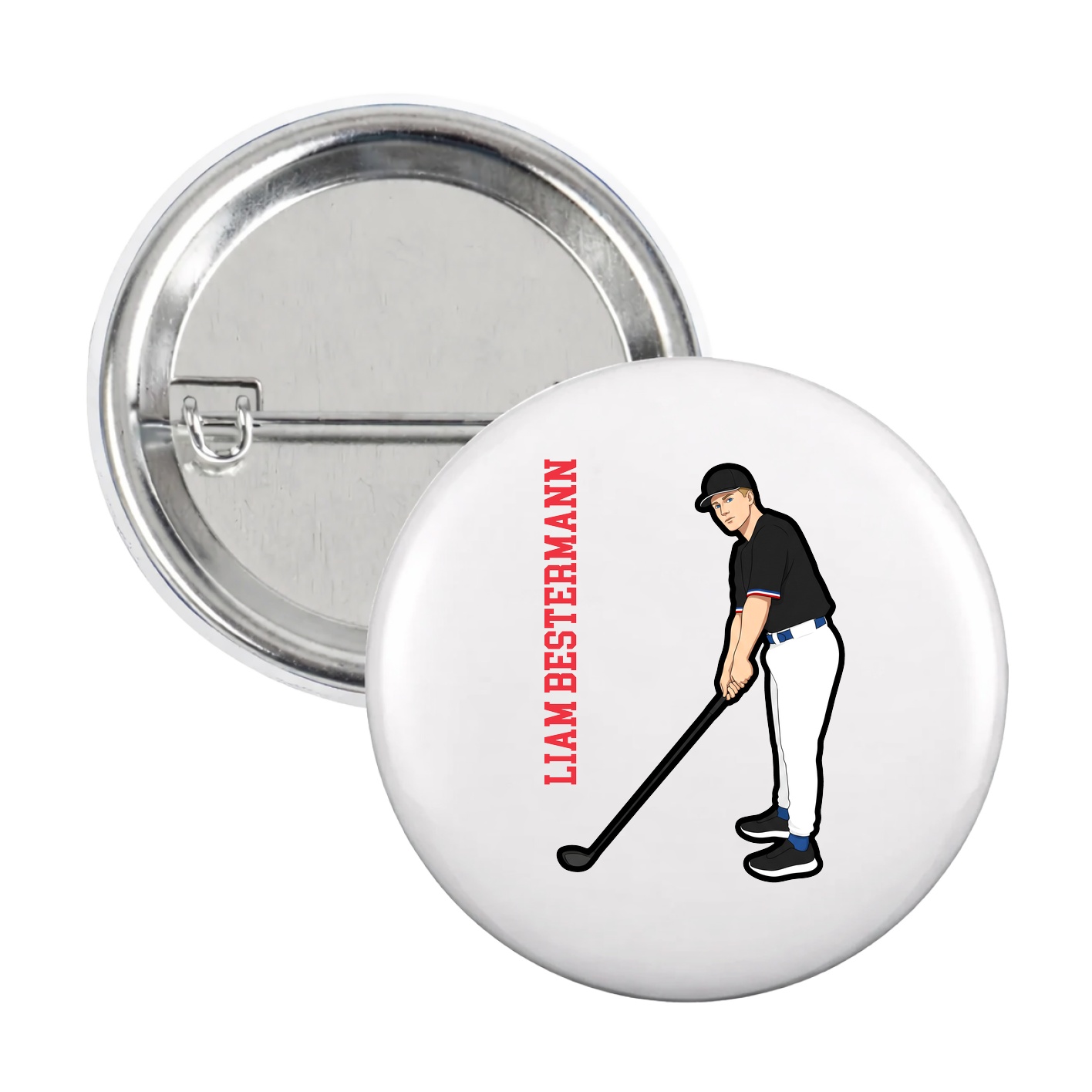 Game Day Button — Name Vertical in White