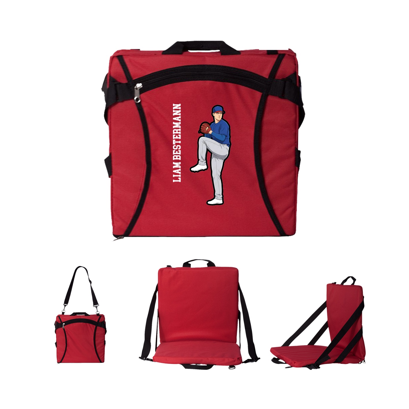 Folding Stadium Seat — Name Vertical in Red