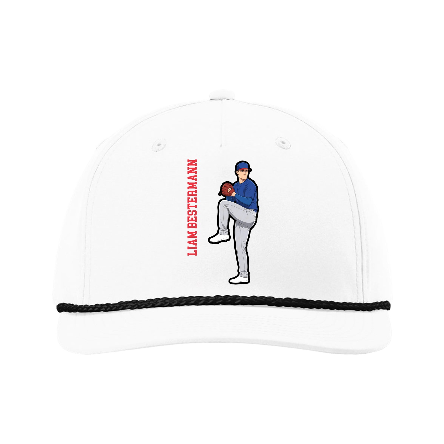 Five-Panel Classic Rope Cap — Name Vertical in White