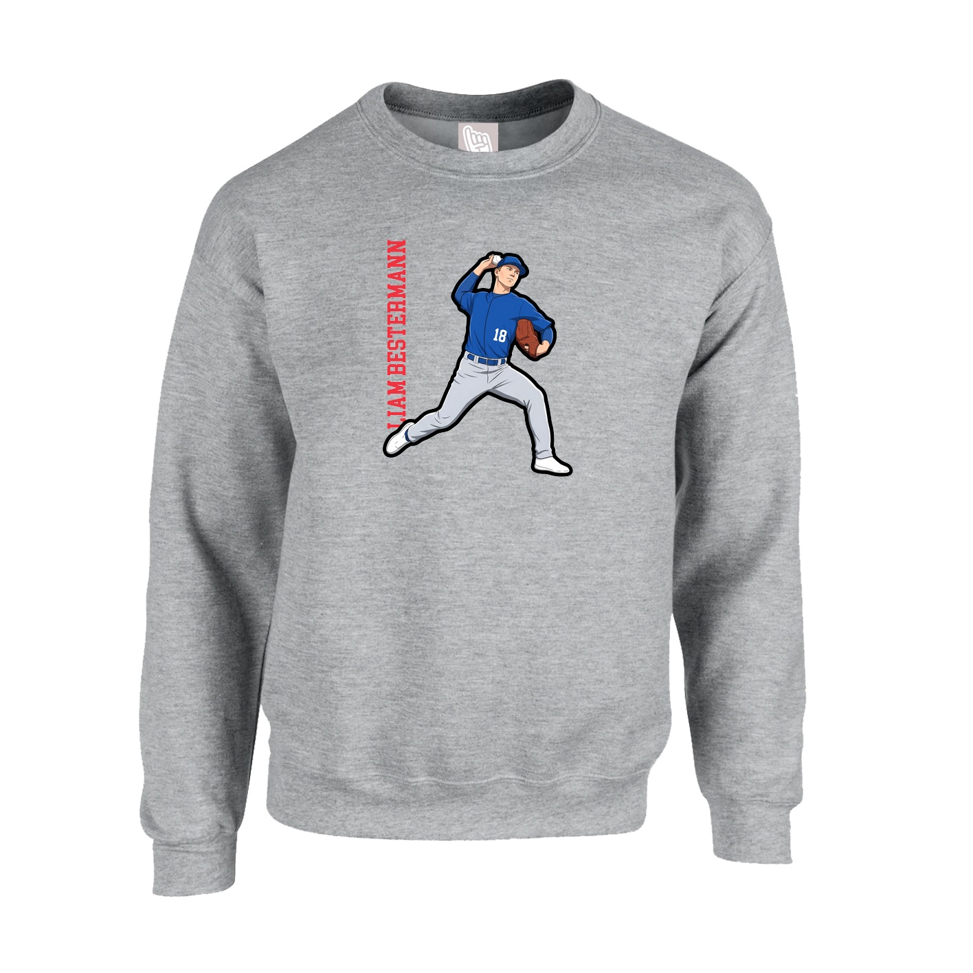 Fleece Crew — Name Vertical in Grey