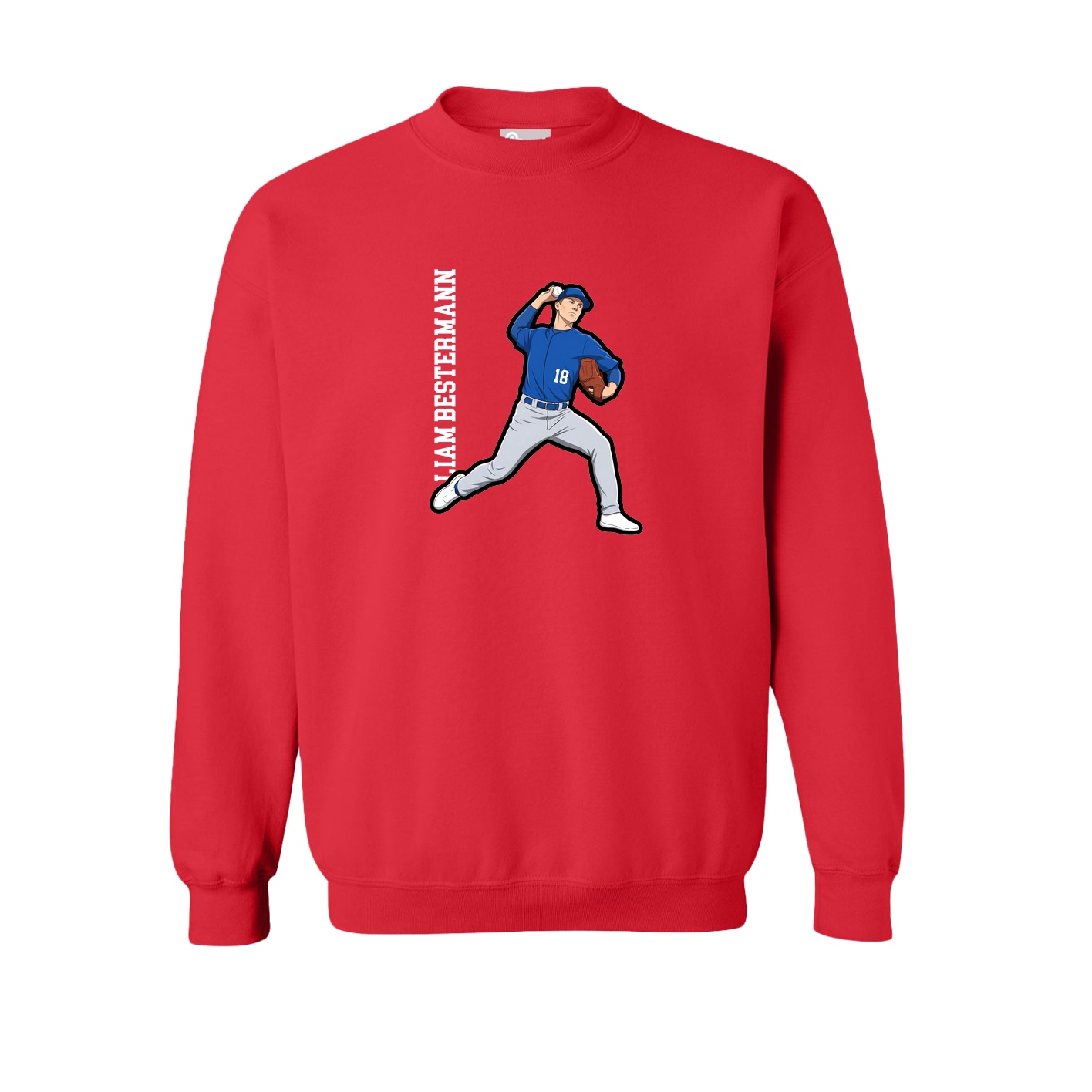 Fleece Crew — Name Vertical in Red